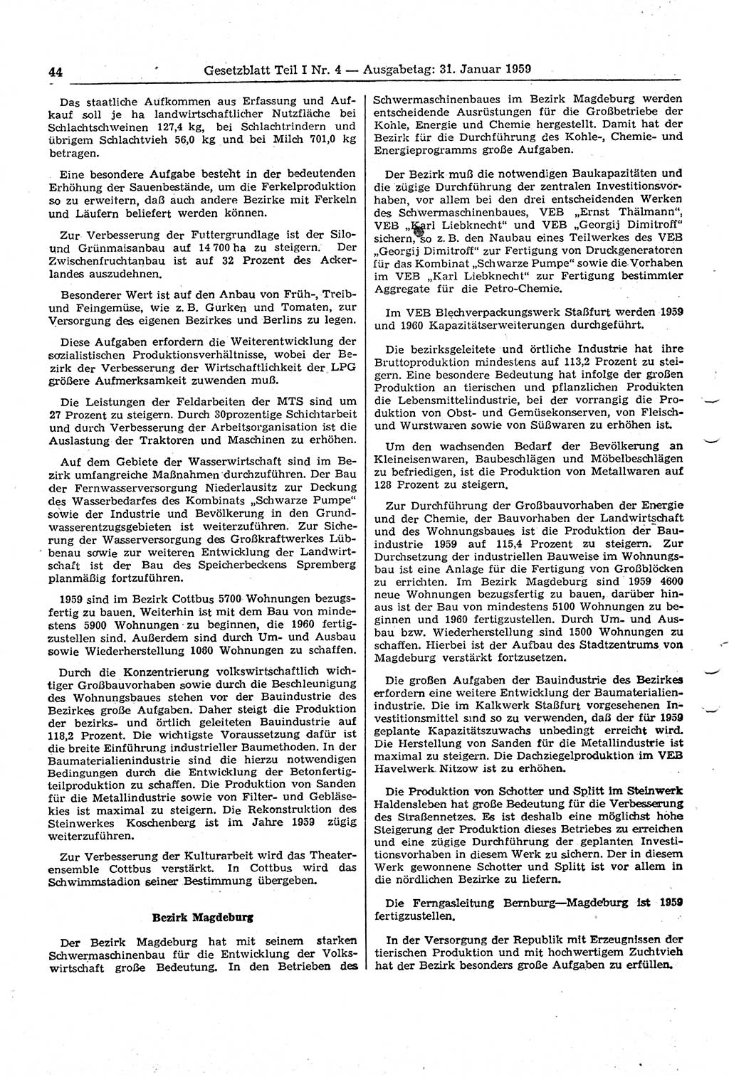 Gesetzblatt (GBl.) der Deutschen Demokratischen Republik (DDR) Teil Ⅰ 1959, Seite 44 (GBl. DDR Ⅰ 1959, S. 44)