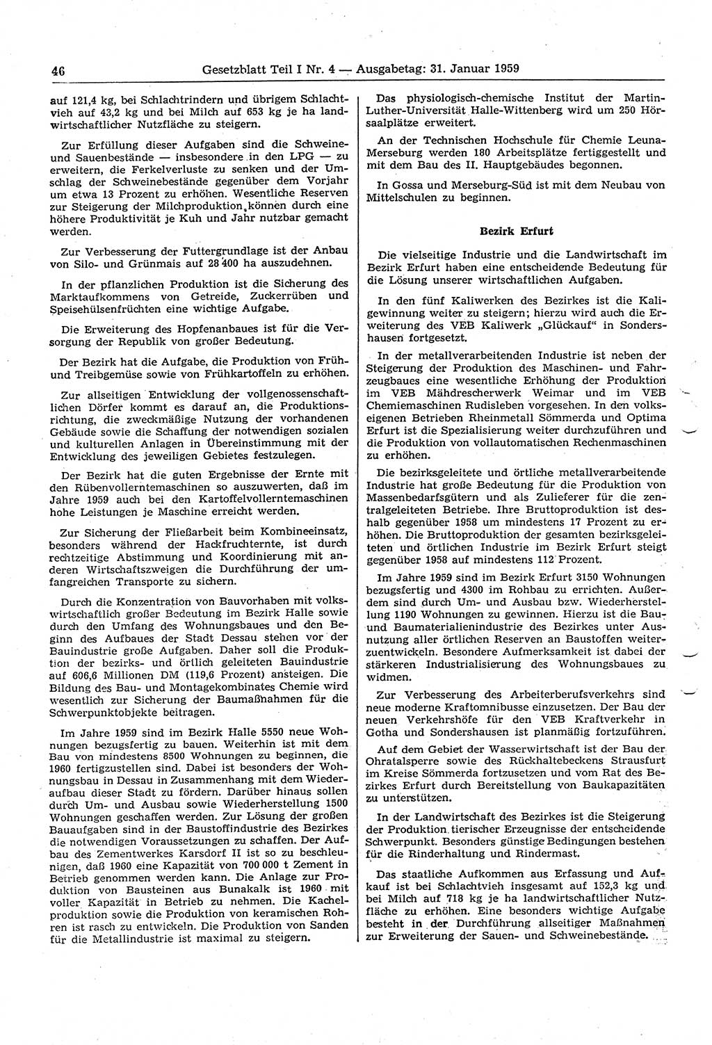 Gesetzblatt (GBl.) der Deutschen Demokratischen Republik (DDR) Teil Ⅰ 1959, Seite 46 (GBl. DDR Ⅰ 1959, S. 46)