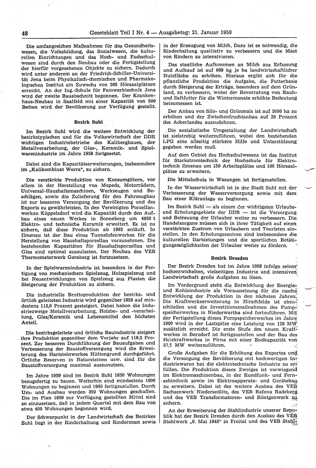 Gesetzblatt (GBl.) der Deutschen Demokratischen Republik (DDR) Teil Ⅰ 1959, Seite 48 (GBl. DDR Ⅰ 1959, S. 48)
