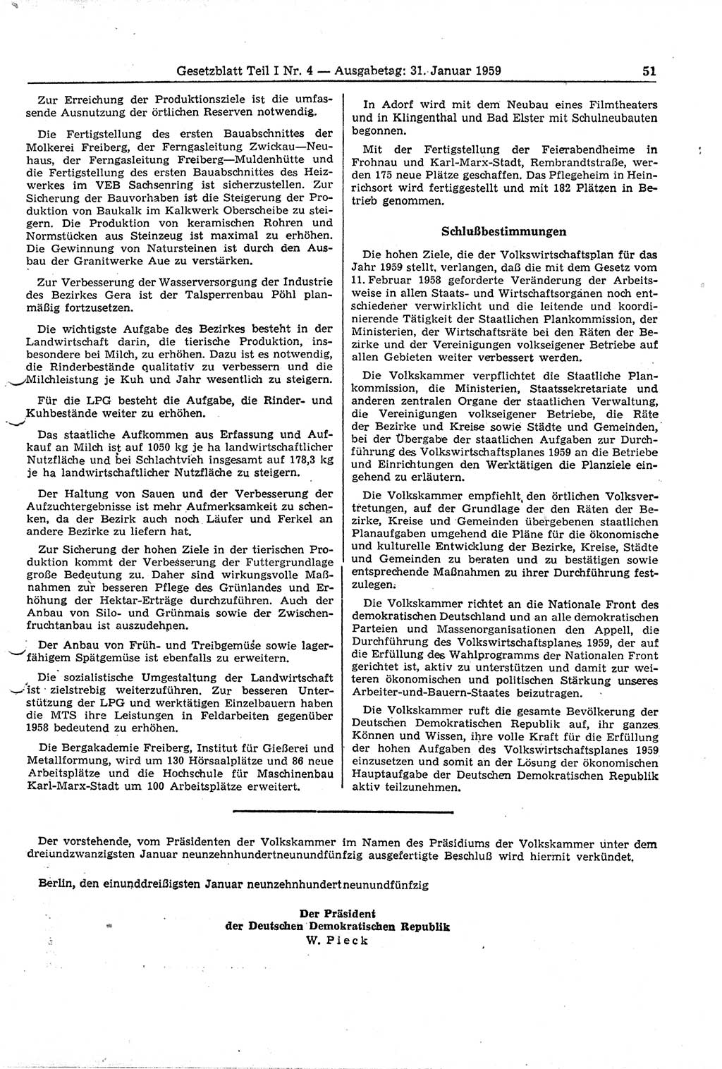 Gesetzblatt (GBl.) der Deutschen Demokratischen Republik (DDR) Teil Ⅰ 1959, Seite 51 (GBl. DDR Ⅰ 1959, S. 51)