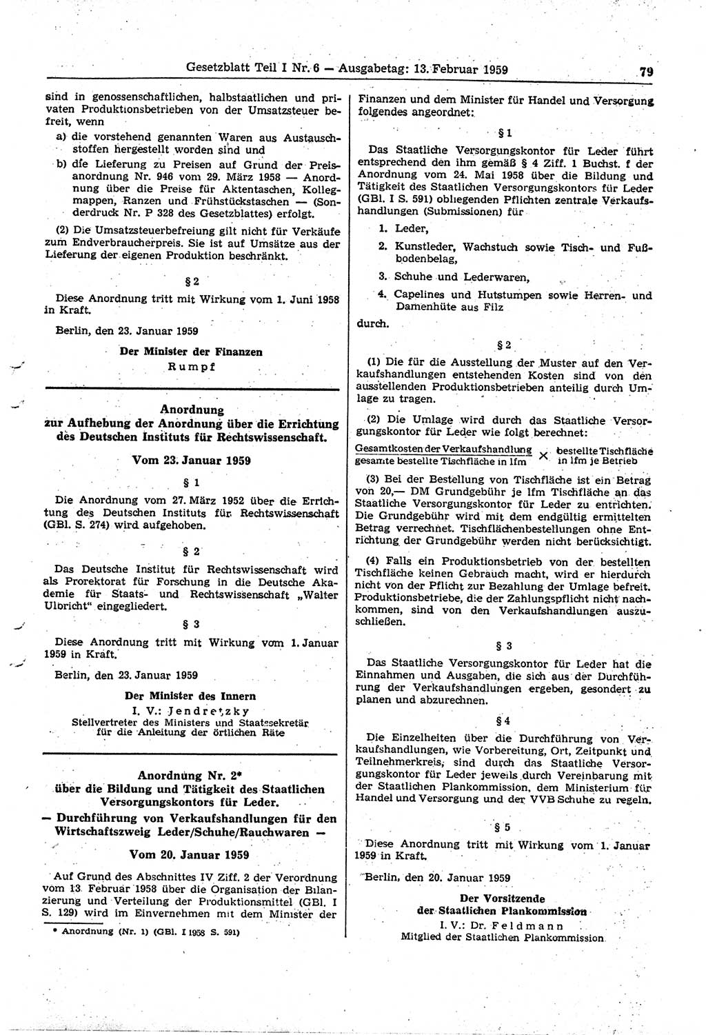 Gesetzblatt (GBl.) der Deutschen Demokratischen Republik (DDR) Teil Ⅰ 1959, Seite 79 (GBl. DDR Ⅰ 1959, S. 79)