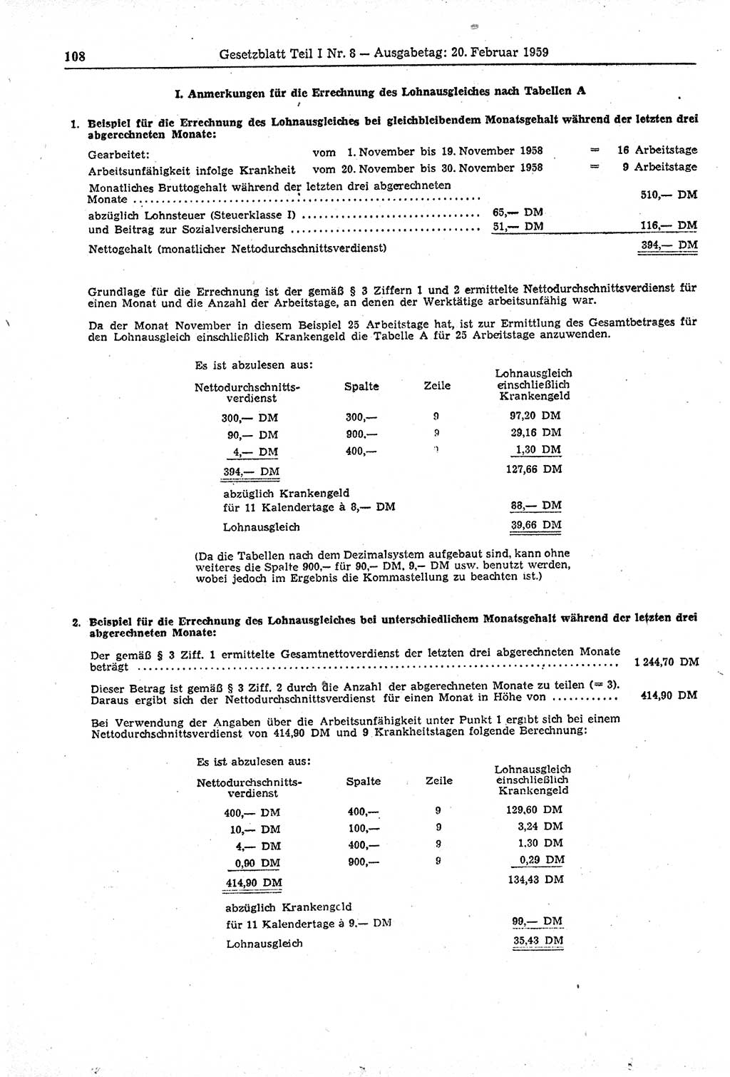 Gesetzblatt (GBl.) der Deutschen Demokratischen Republik (DDR) Teil Ⅰ 1959, Seite 108 (GBl. DDR Ⅰ 1959, S. 108)