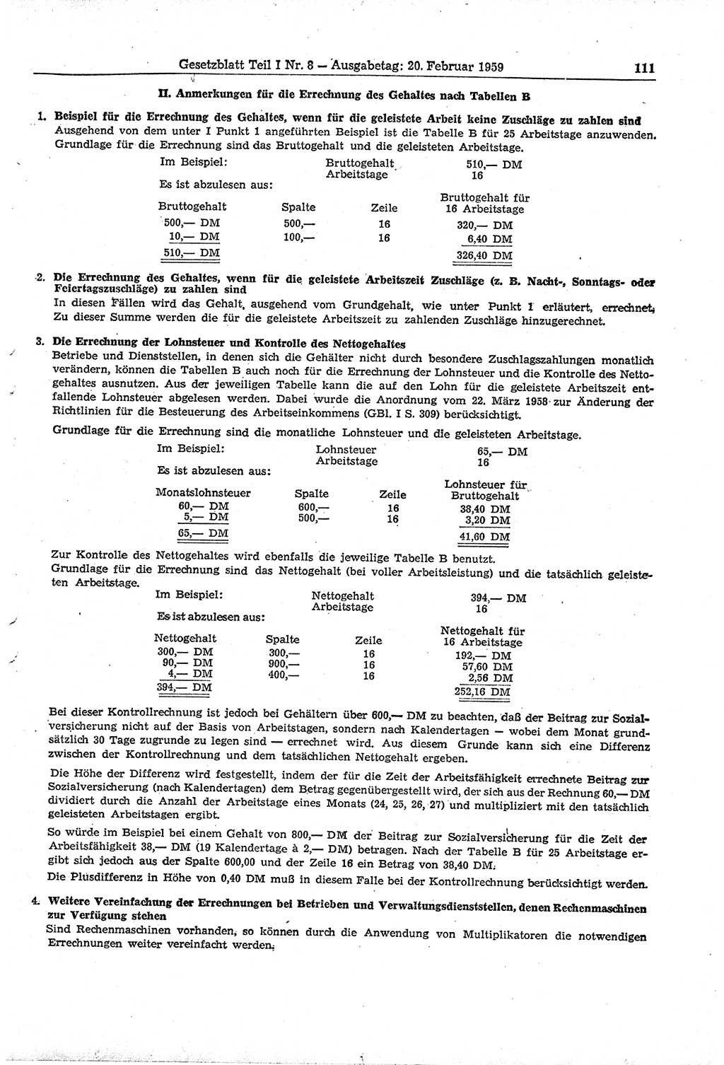 Gesetzblatt (GBl.) der Deutschen Demokratischen Republik (DDR) Teil Ⅰ 1959, Seite 111 (GBl. DDR Ⅰ 1959, S. 111)