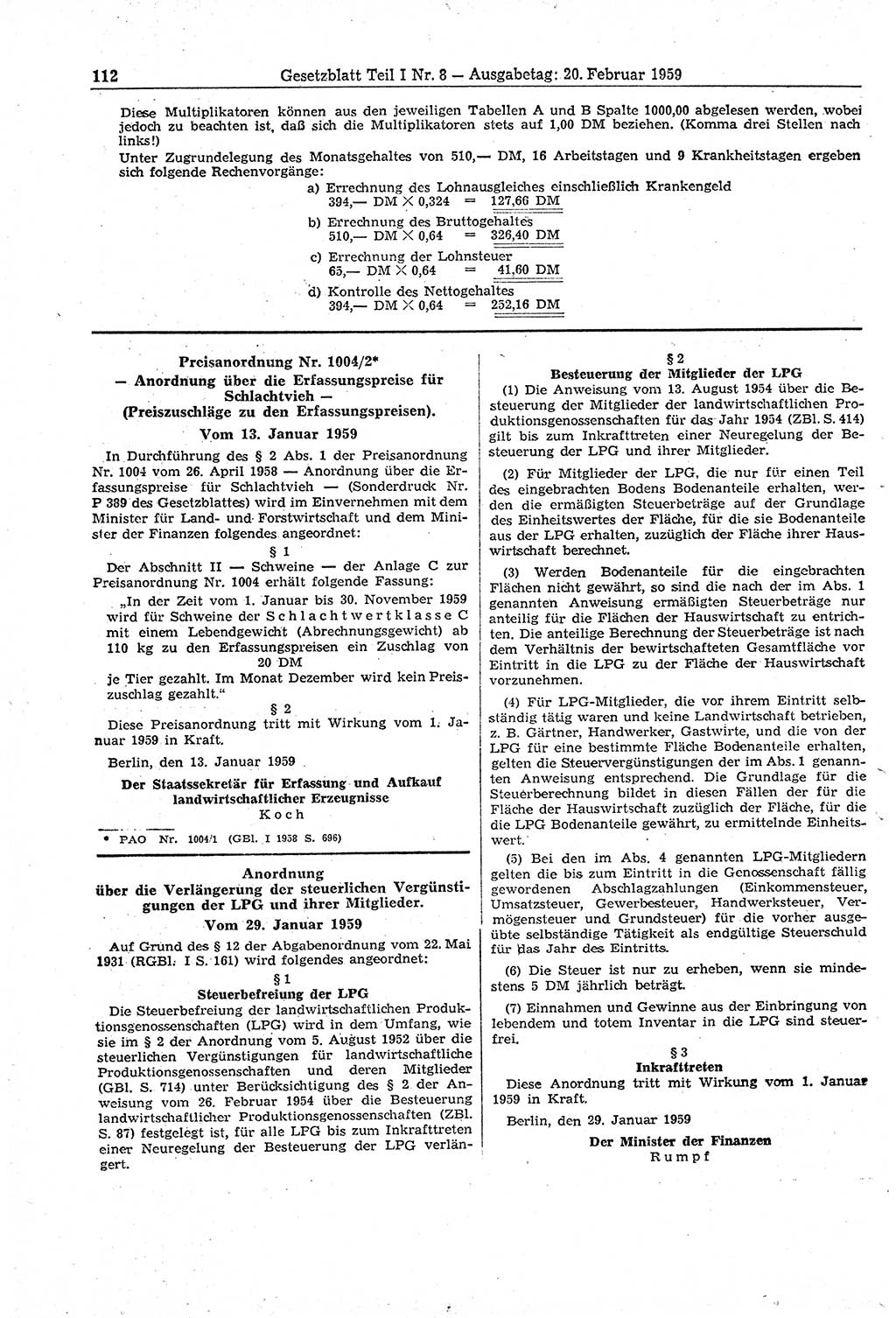 Gesetzblatt (GBl.) der Deutschen Demokratischen Republik (DDR) Teil Ⅰ 1959, Seite 112 (GBl. DDR Ⅰ 1959, S. 112)