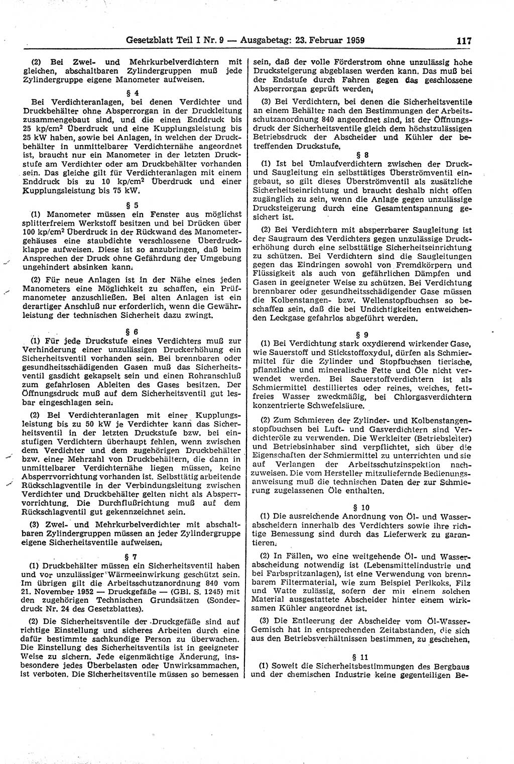 Gesetzblatt (GBl.) der Deutschen Demokratischen Republik (DDR) Teil Ⅰ 1959, Seite 117 (GBl. DDR Ⅰ 1959, S. 117)