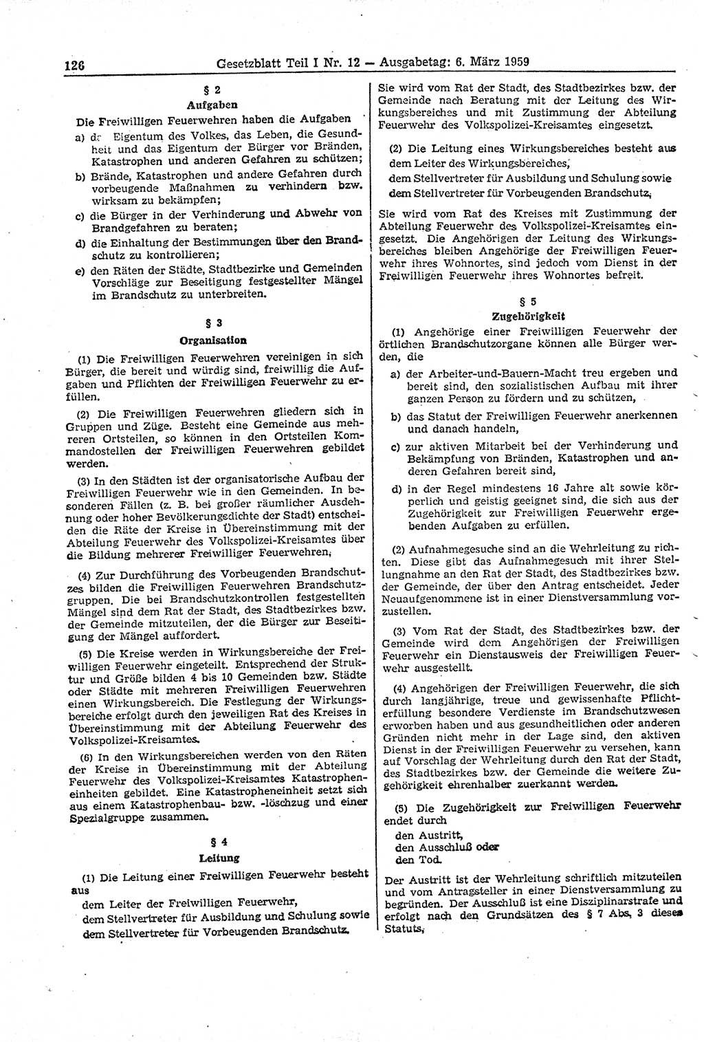 Gesetzblatt (GBl.) der Deutschen Demokratischen Republik (DDR) Teil Ⅰ 1959, Seite 126 (GBl. DDR Ⅰ 1959, S. 126)