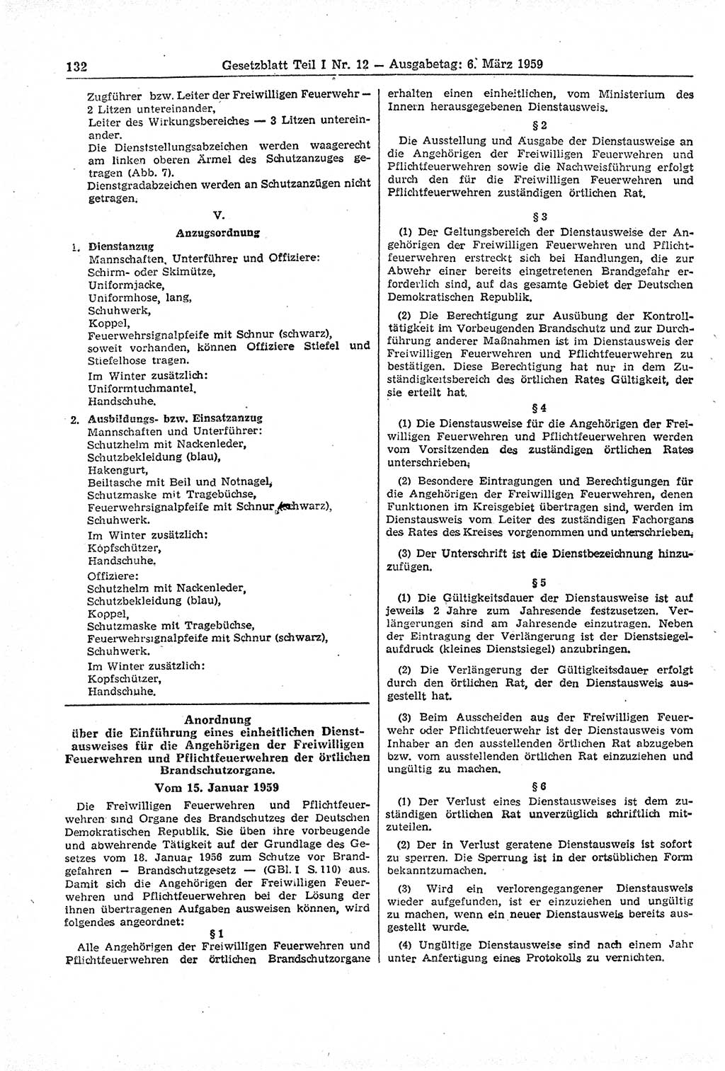 Gesetzblatt (GBl.) der Deutschen Demokratischen Republik (DDR) Teil Ⅰ 1959, Seite 132 (GBl. DDR Ⅰ 1959, S. 132)