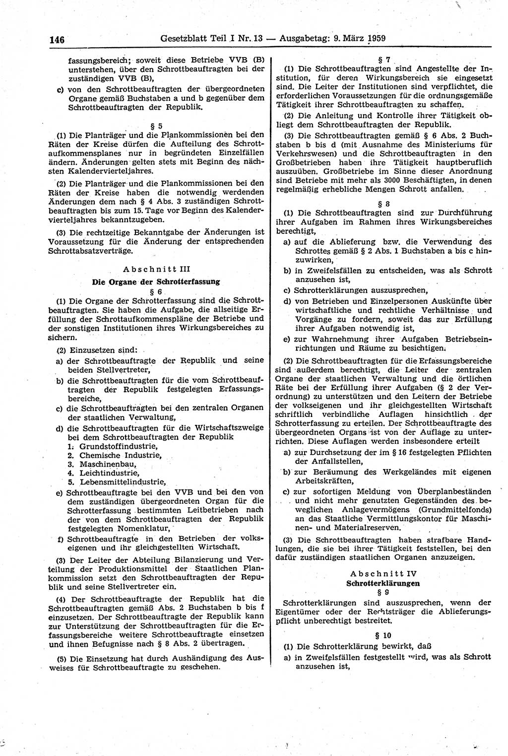 Gesetzblatt (GBl.) der Deutschen Demokratischen Republik (DDR) Teil Ⅰ 1959, Seite 146 (GBl. DDR Ⅰ 1959, S. 146)