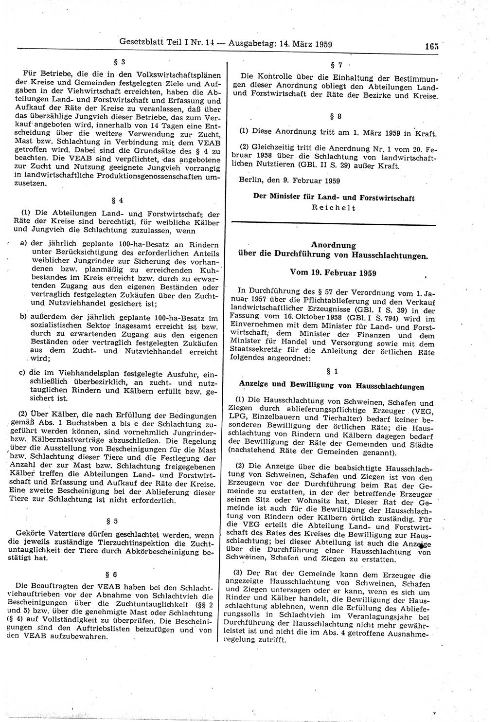 Gesetzblatt (GBl.) der Deutschen Demokratischen Republik (DDR) Teil Ⅰ 1959, Seite 165 (GBl. DDR Ⅰ 1959, S. 165)
