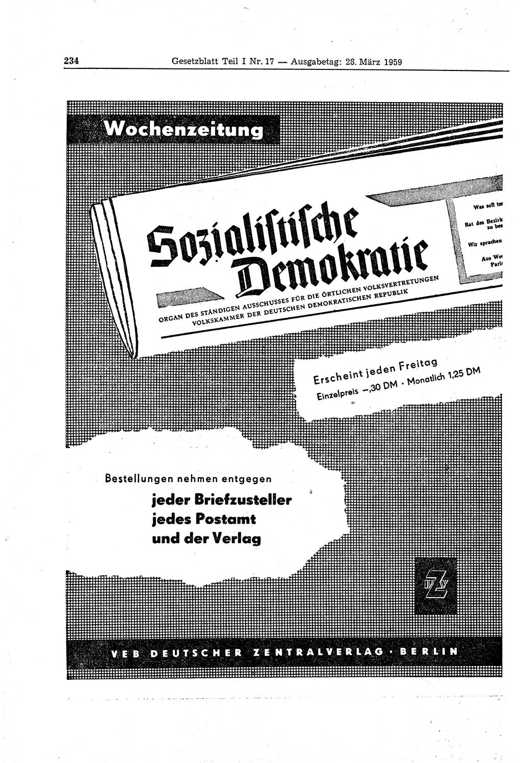 Gesetzblatt (GBl.) der Deutschen Demokratischen Republik (DDR) Teil Ⅰ 1959, Seite 234 (GBl. DDR Ⅰ 1959, S. 234)