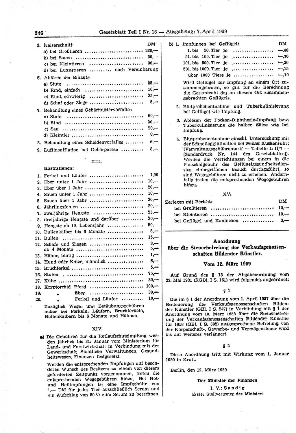 Gesetzblatt (GBl.) der Deutschen Demokratischen Republik (DDR) Teil Ⅰ 1959, Seite 246 (GBl. DDR Ⅰ 1959, S. 246)