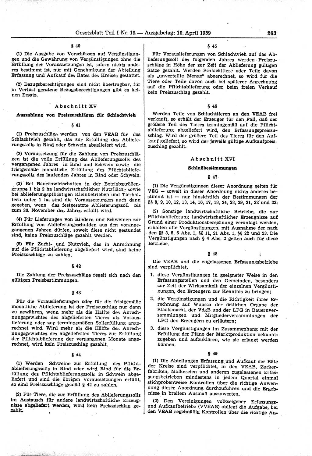 Gesetzblatt (GBl.) der Deutschen Demokratischen Republik (DDR) Teil Ⅰ 1959, Seite 263 (GBl. DDR Ⅰ 1959, S. 263)