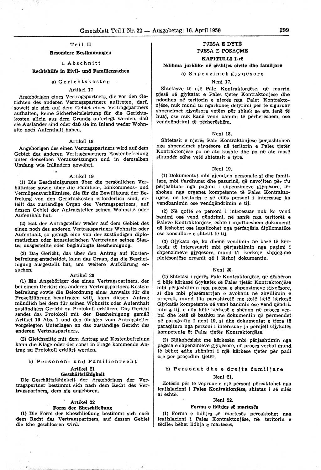 Gesetzblatt (GBl.) der Deutschen Demokratischen Republik (DDR) Teil Ⅰ 1959, Seite 299 (GBl. DDR Ⅰ 1959, S. 299)