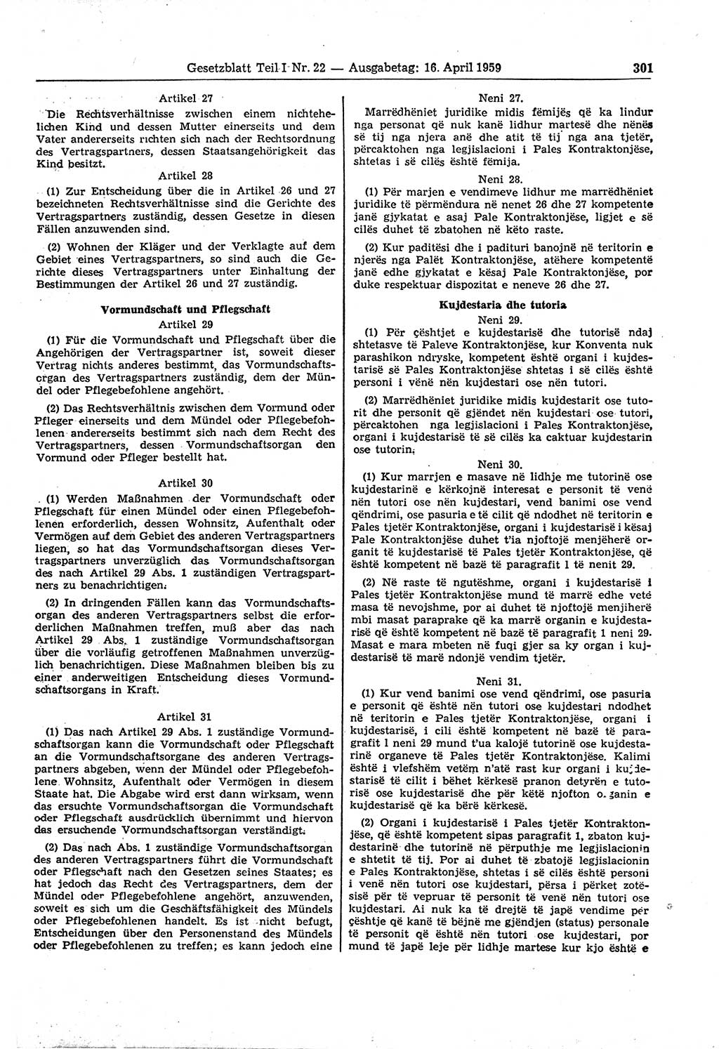 Gesetzblatt (GBl.) der Deutschen Demokratischen Republik (DDR) Teil Ⅰ 1959, Seite 301 (GBl. DDR Ⅰ 1959, S. 301)