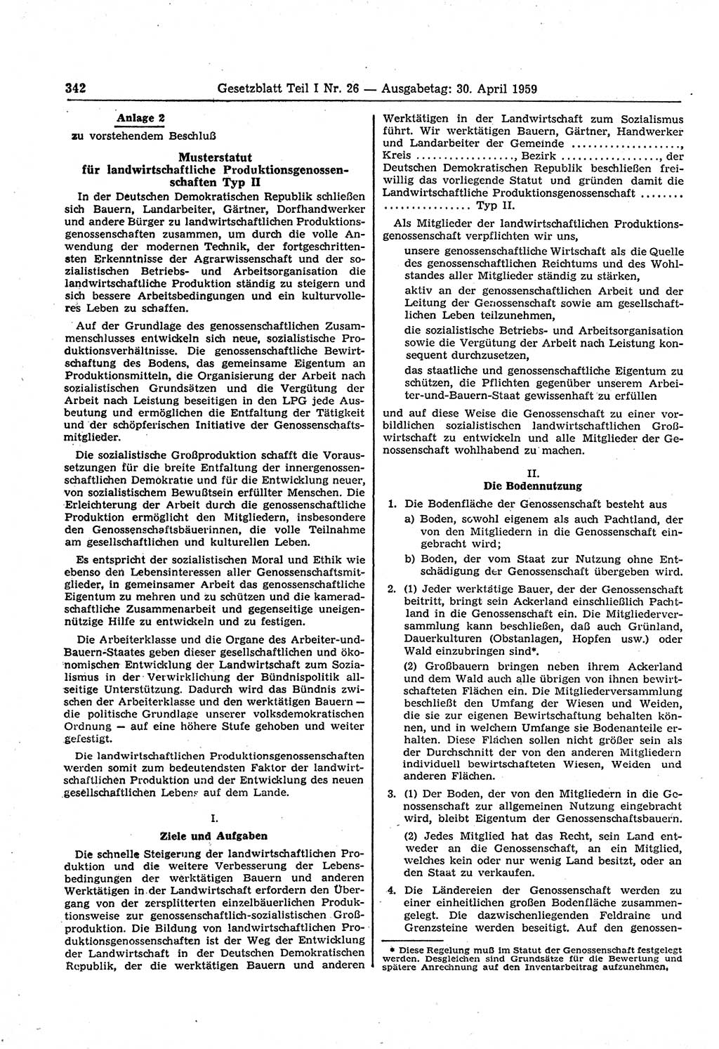Gesetzblatt (GBl.) der Deutschen Demokratischen Republik (DDR) Teil Ⅰ 1959, Seite 342 (GBl. DDR Ⅰ 1959, S. 342)