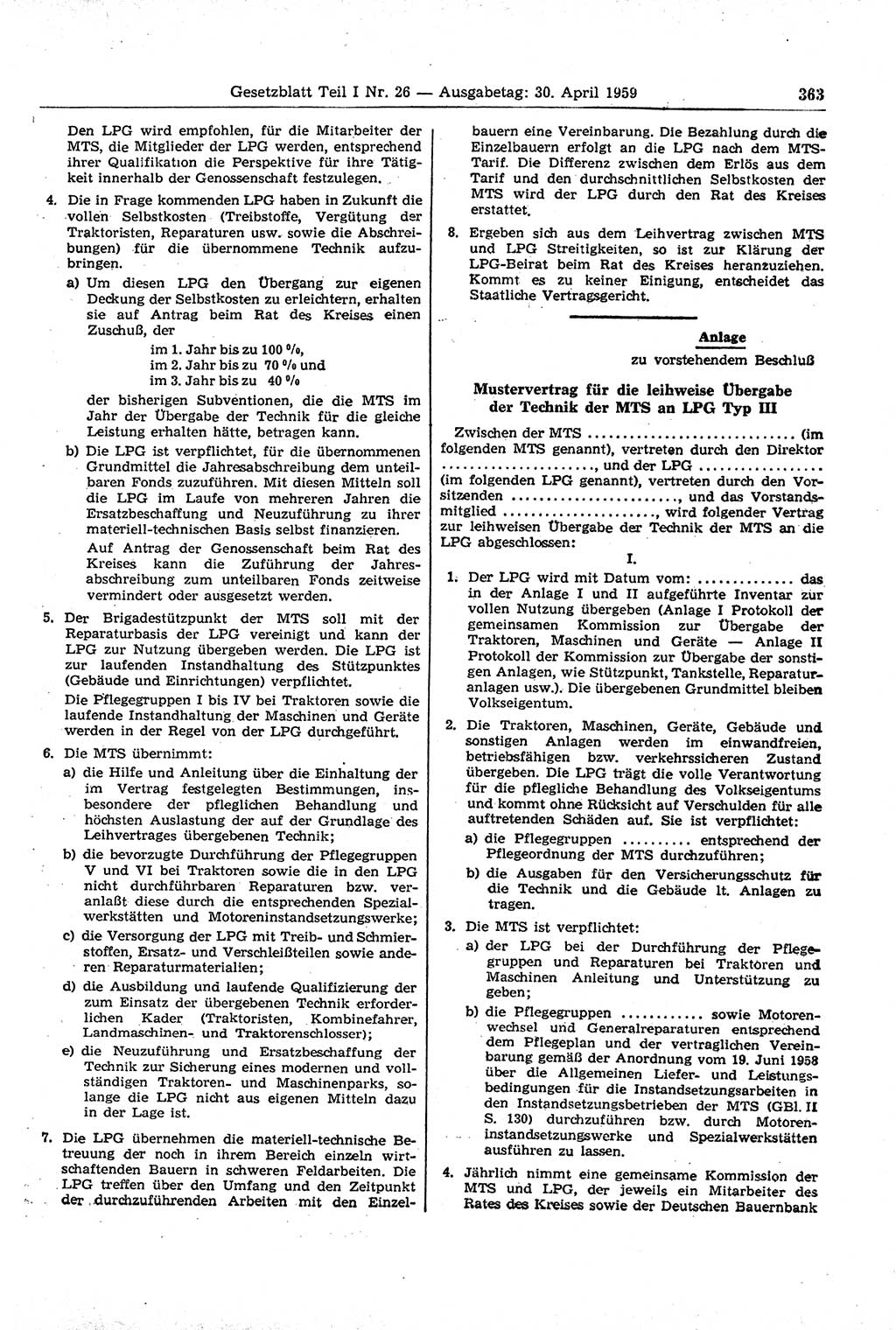 Gesetzblatt (GBl.) der Deutschen Demokratischen Republik (DDR) Teil Ⅰ 1959, Seite 363 (GBl. DDR Ⅰ 1959, S. 363)