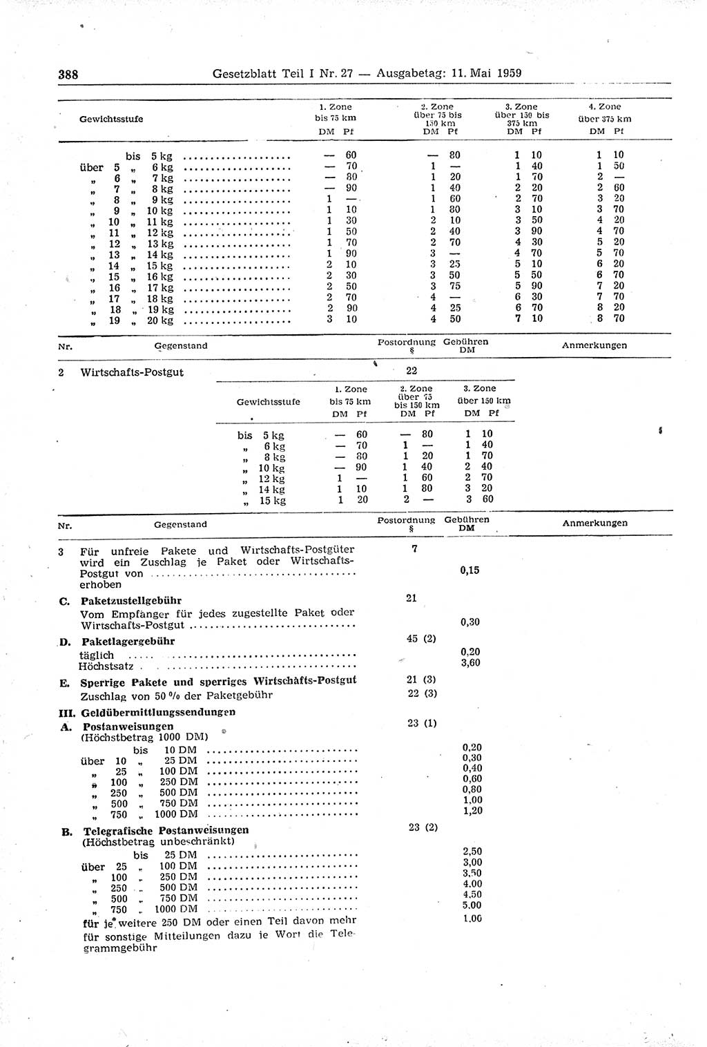 Gesetzblatt (GBl.) der Deutschen Demokratischen Republik (DDR) Teil Ⅰ 1959, Seite 388 (GBl. DDR Ⅰ 1959, S. 388)