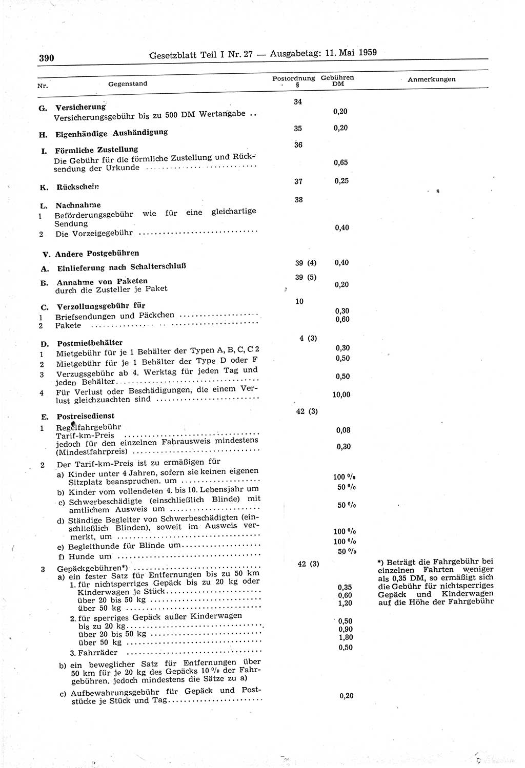 Gesetzblatt (GBl.) der Deutschen Demokratischen Republik (DDR) Teil Ⅰ 1959, Seite 390 (GBl. DDR Ⅰ 1959, S. 390)
