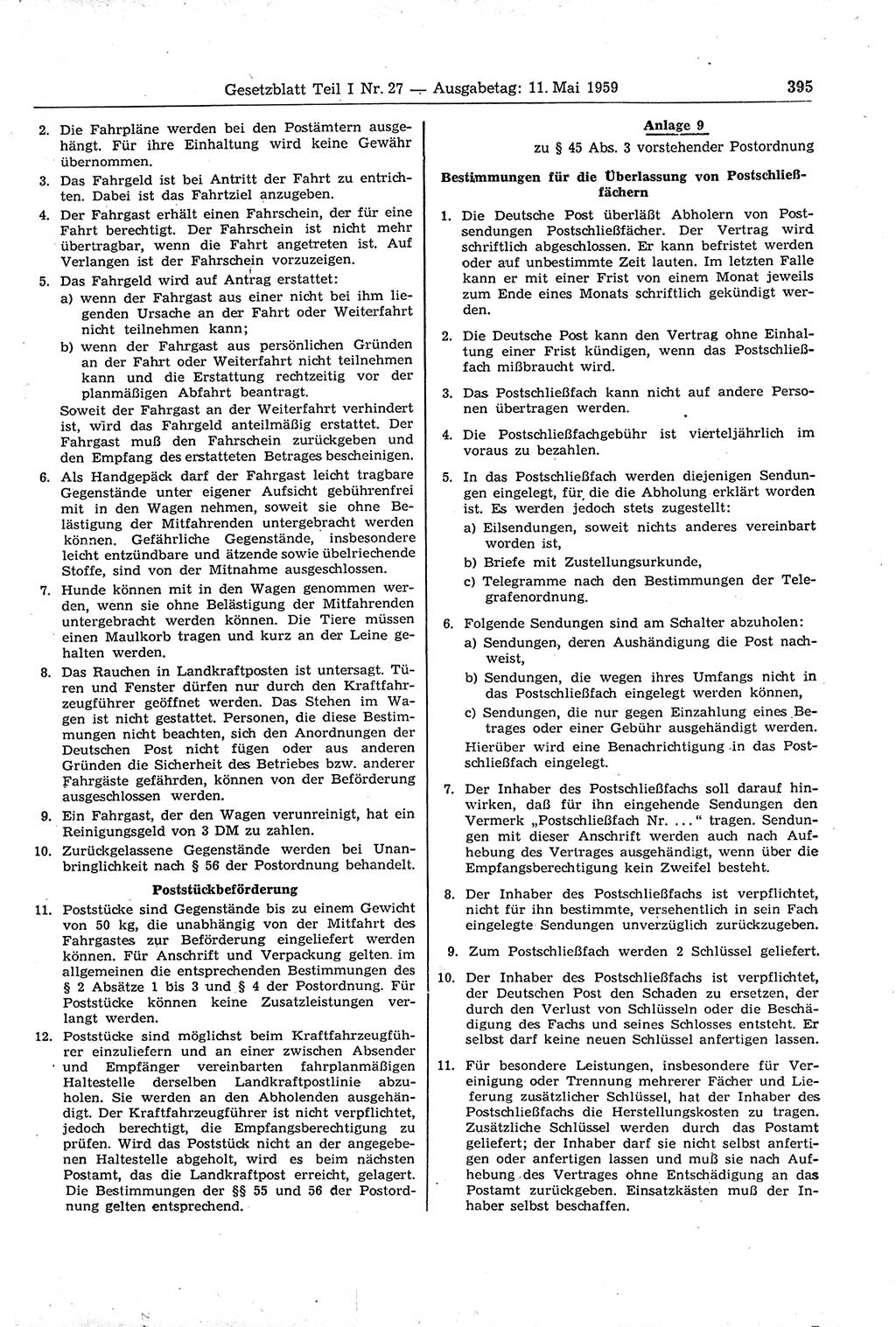 Gesetzblatt (GBl.) der Deutschen Demokratischen Republik (DDR) Teil Ⅰ 1959, Seite 395 (GBl. DDR Ⅰ 1959, S. 395)