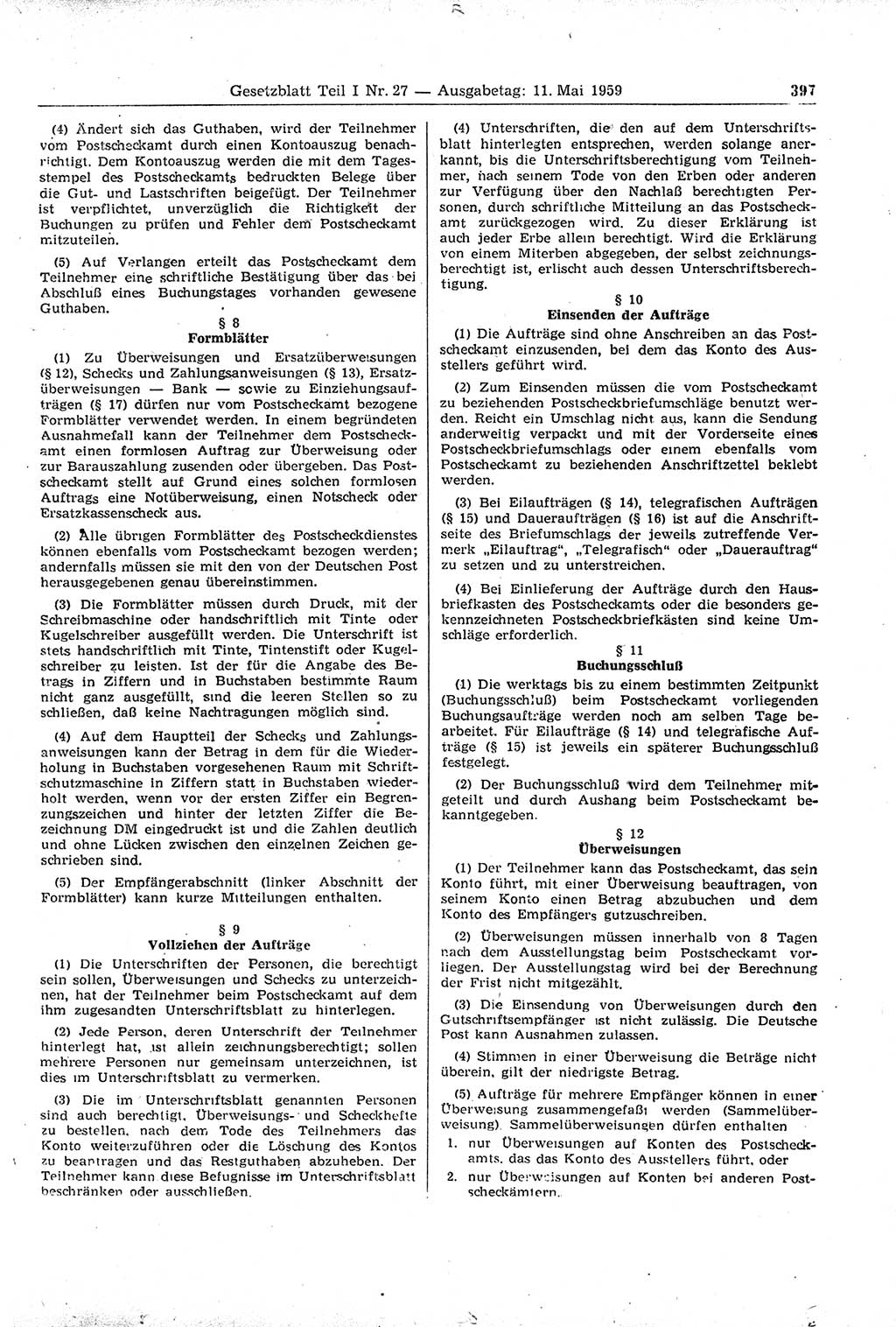 Gesetzblatt (GBl.) der Deutschen Demokratischen Republik (DDR) Teil Ⅰ 1959, Seite 397 (GBl. DDR Ⅰ 1959, S. 397)