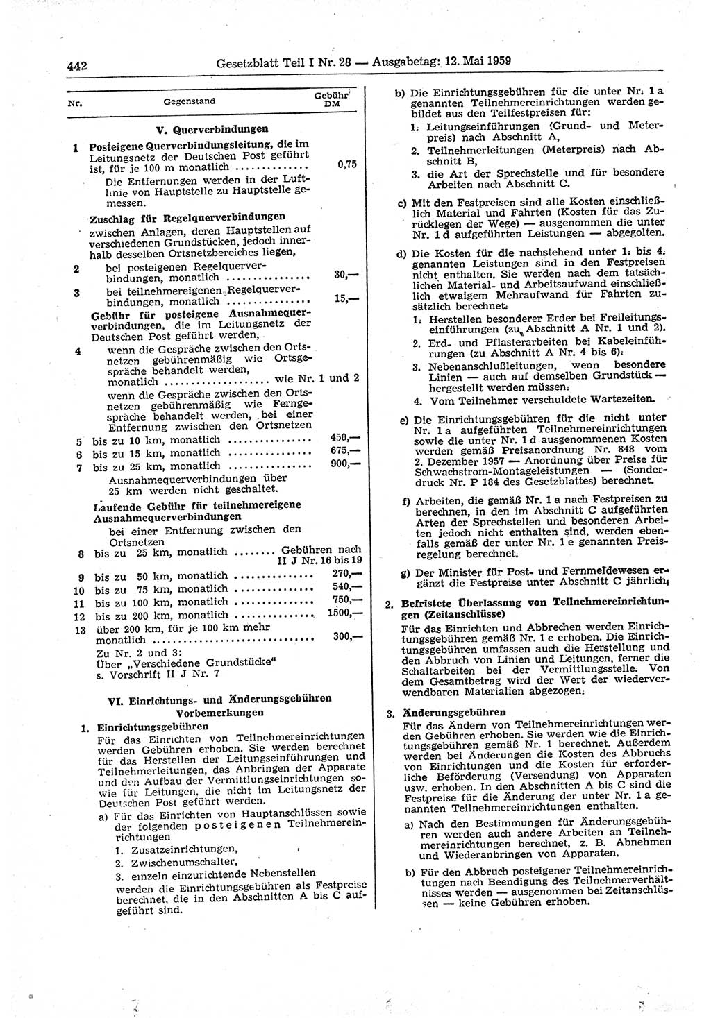 Gesetzblatt (GBl.) der Deutschen Demokratischen Republik (DDR) Teil â… 1959, Seite 442 (GBl. DDR â… 1959, S. 442)