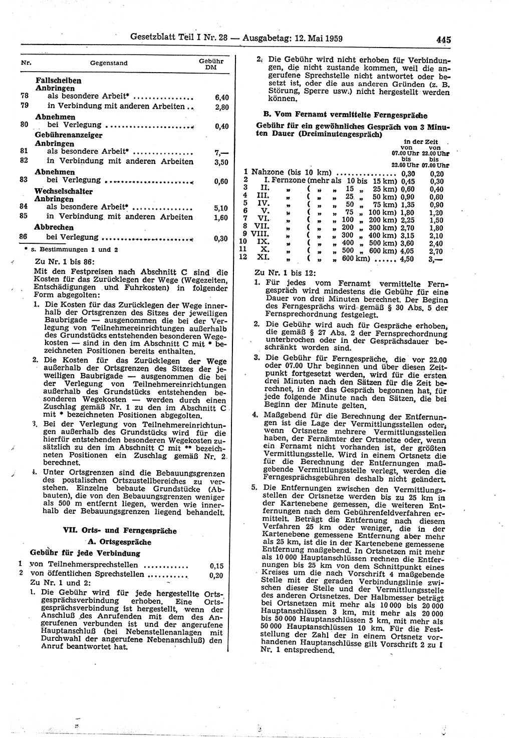 Gesetzblatt (GBl.) der Deutschen Demokratischen Republik (DDR) Teil Ⅰ 1959, Seite 445 (GBl. DDR Ⅰ 1959, S. 445)