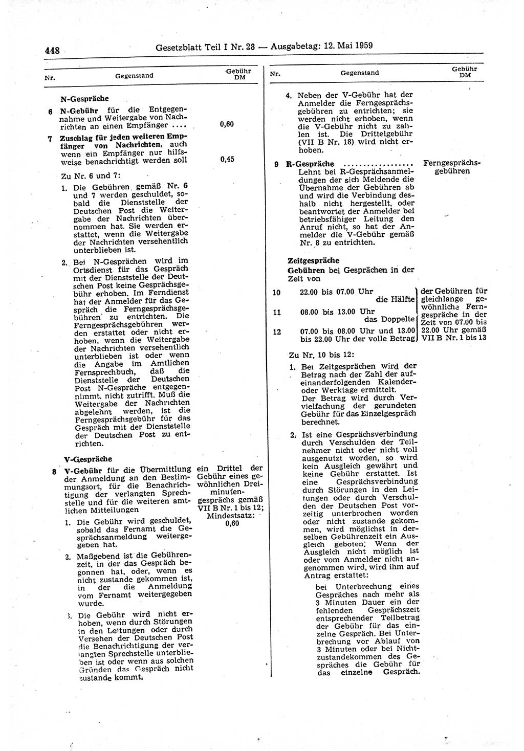 Gesetzblatt (GBl.) der Deutschen Demokratischen Republik (DDR) Teil Ⅰ 1959, Seite 448 (GBl. DDR Ⅰ 1959, S. 448)