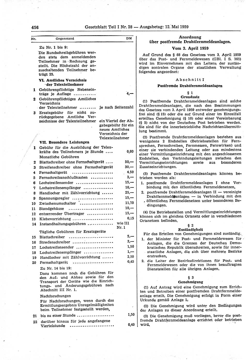 Gesetzblatt (GBl.) der Deutschen Demokratischen Republik (DDR) Teil Ⅰ 1959, Seite 456 (GBl. DDR Ⅰ 1959, S. 456)