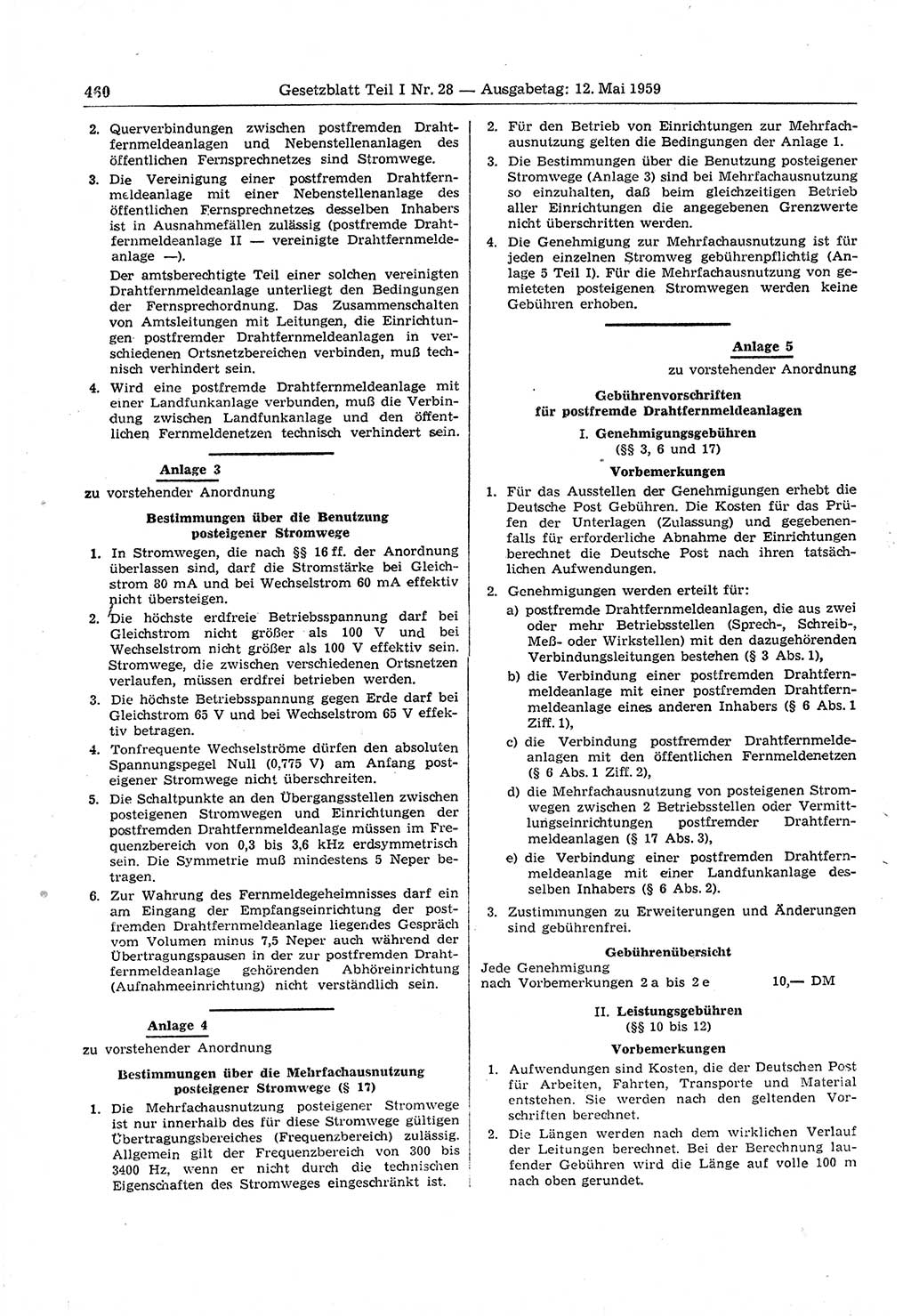 Gesetzblatt (GBl.) der Deutschen Demokratischen Republik (DDR) Teil Ⅰ 1959, Seite 460 (GBl. DDR Ⅰ 1959, S. 460)