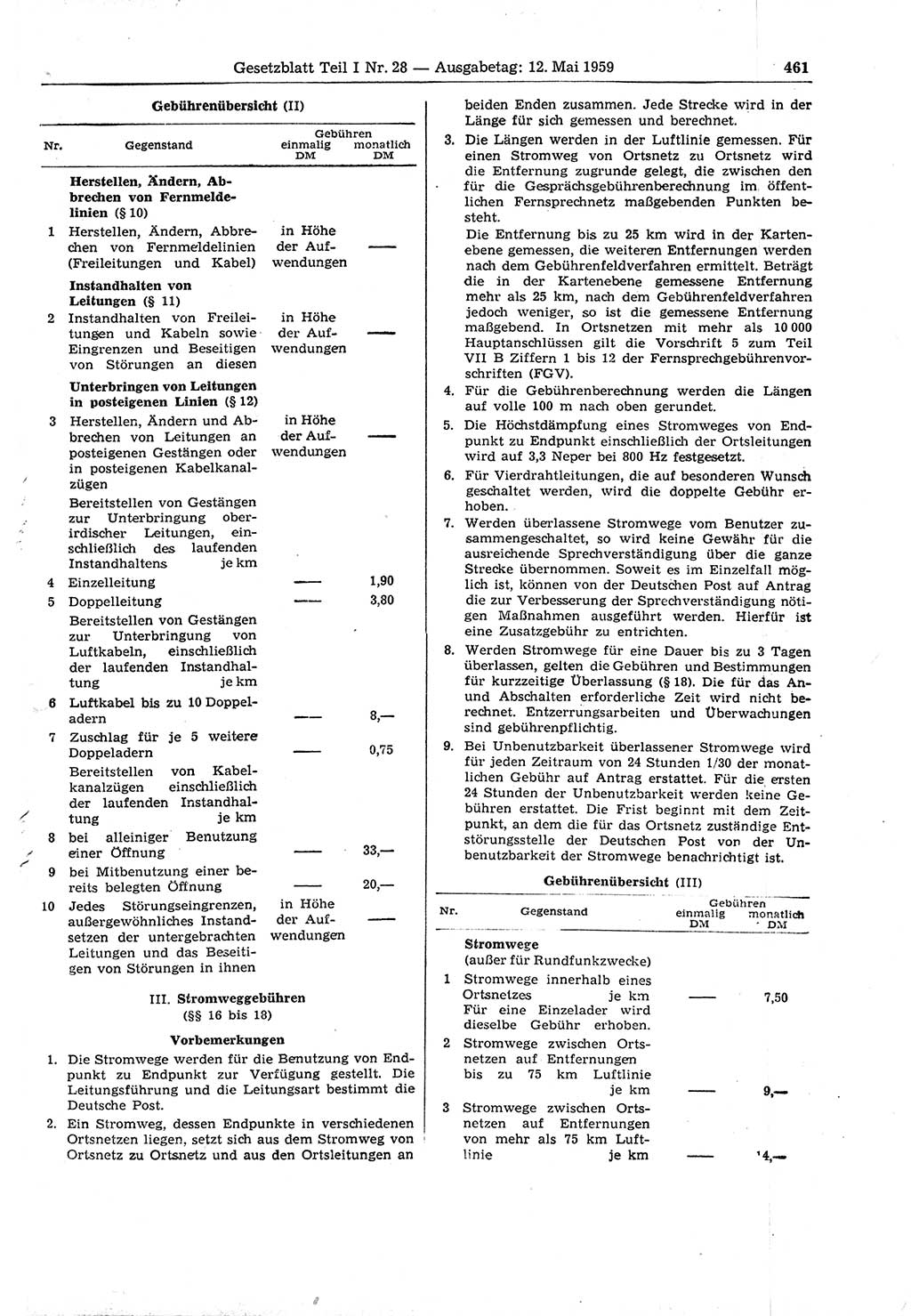Gesetzblatt (GBl.) der Deutschen Demokratischen Republik (DDR) Teil Ⅰ 1959, Seite 461 (GBl. DDR Ⅰ 1959, S. 461)