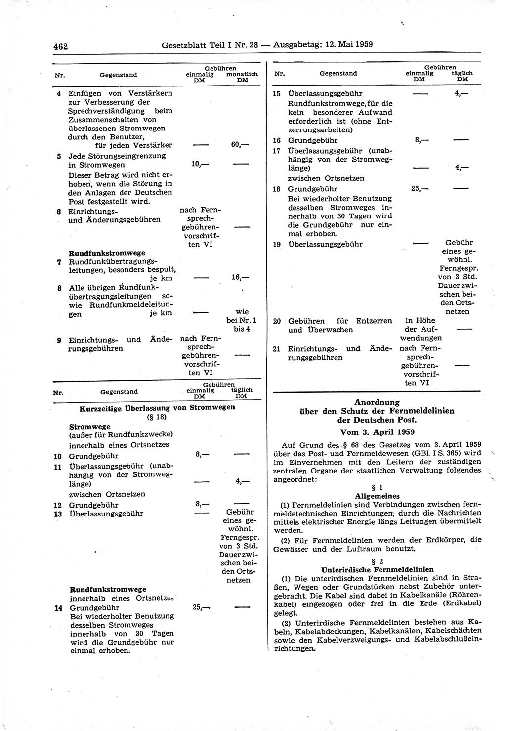 Gesetzblatt (GBl.) der Deutschen Demokratischen Republik (DDR) Teil Ⅰ 1959, Seite 462 (GBl. DDR Ⅰ 1959, S. 462)
