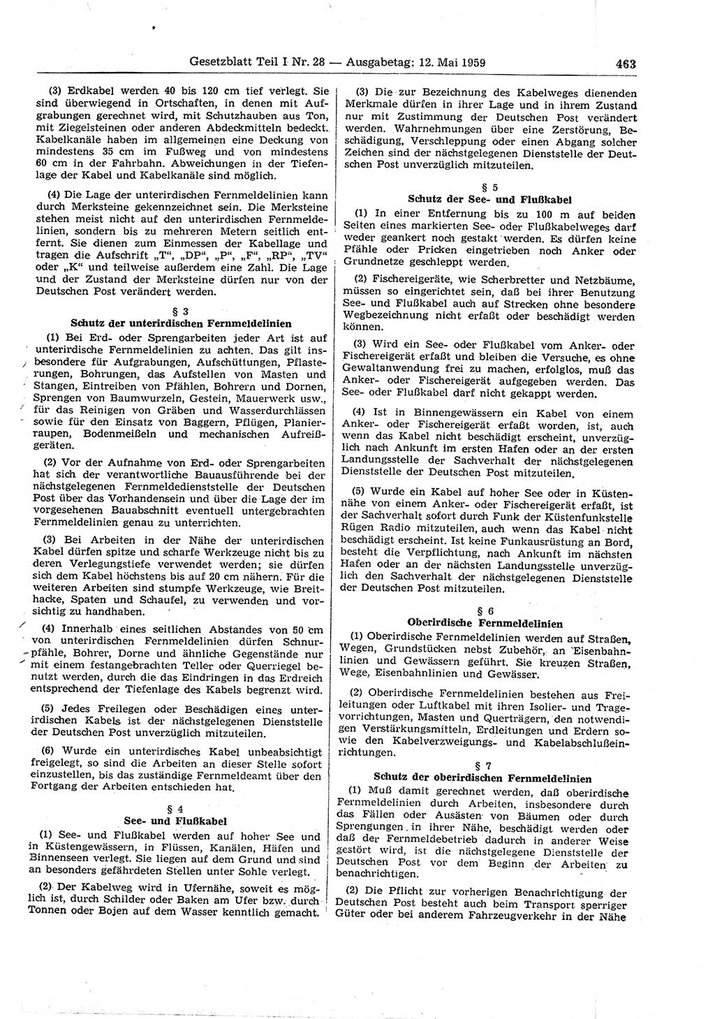 Gesetzblatt (GBl.) der Deutschen Demokratischen Republik (DDR) Teil Ⅰ 1959, Seite 463 (GBl. DDR Ⅰ 1959, S. 463)