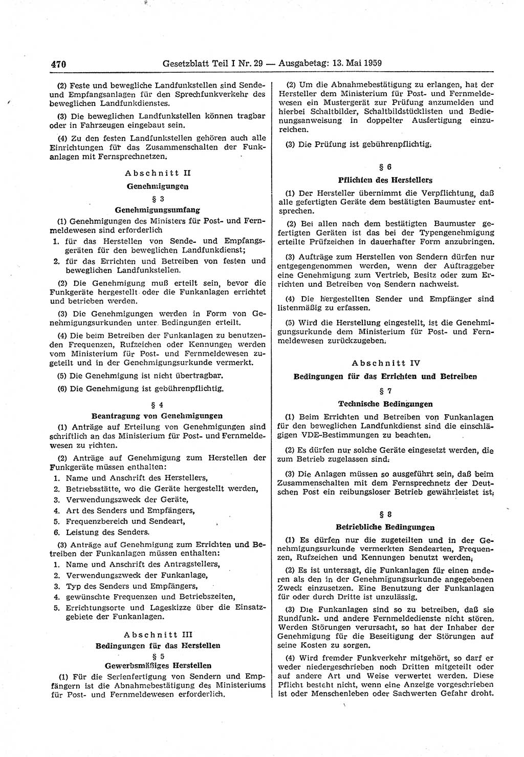 Gesetzblatt (GBl.) der Deutschen Demokratischen Republik (DDR) Teil Ⅰ 1959, Seite 470 (GBl. DDR Ⅰ 1959, S. 470)