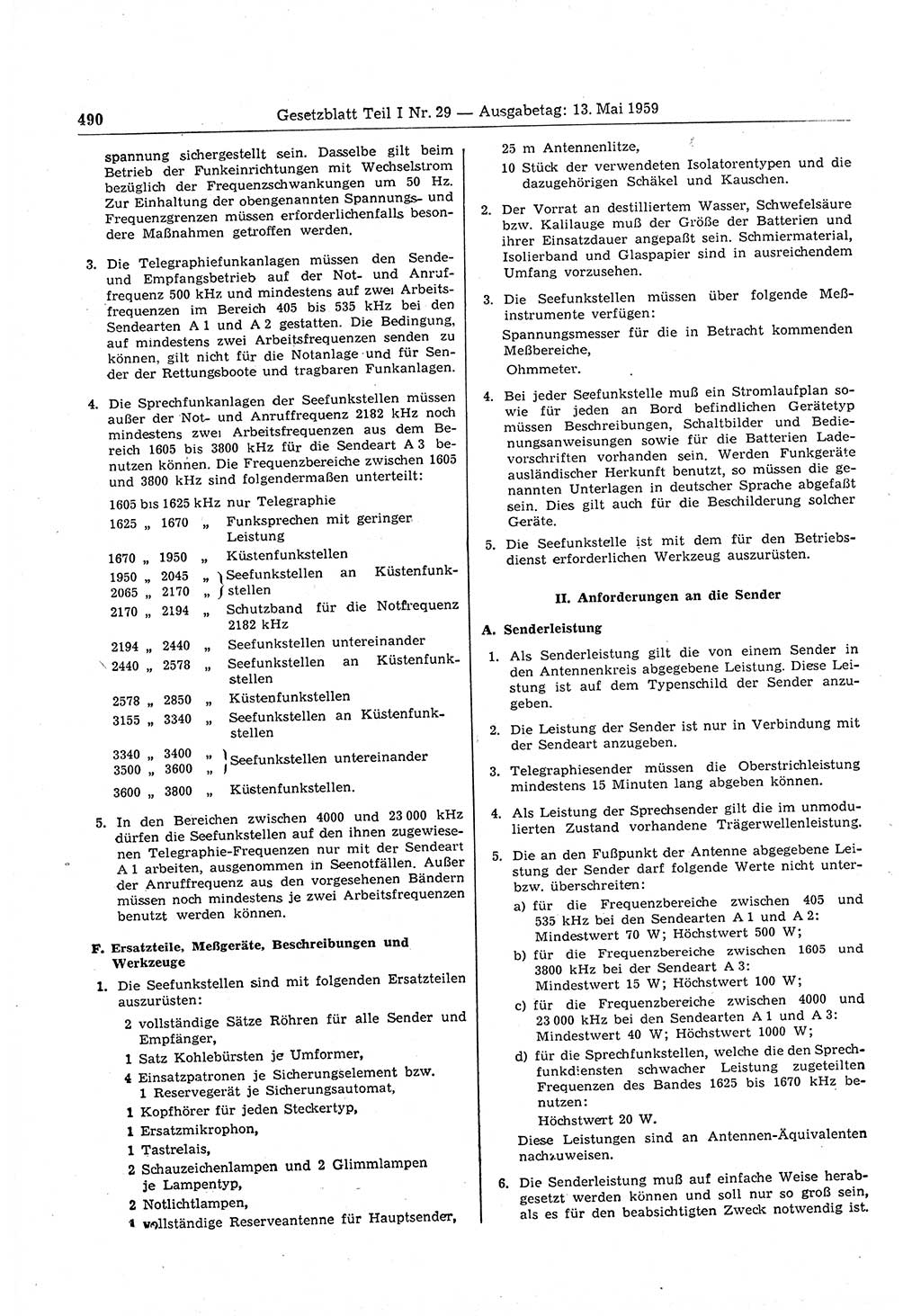 Gesetzblatt (GBl.) der Deutschen Demokratischen Republik (DDR) Teil Ⅰ 1959, Seite 490 (GBl. DDR Ⅰ 1959, S. 490)