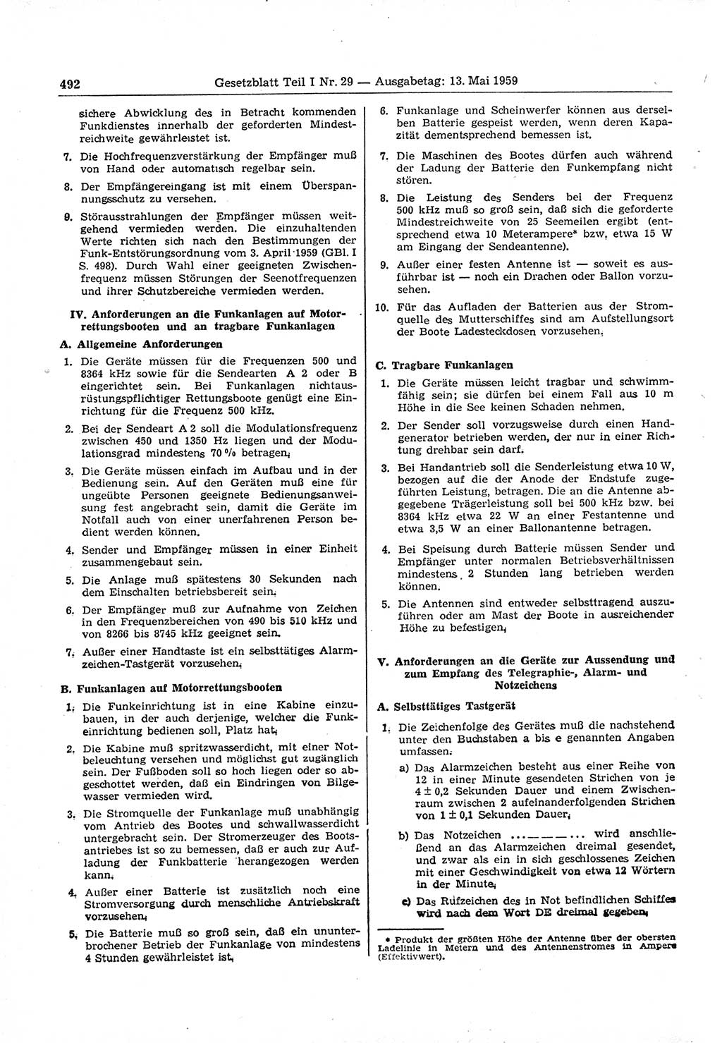 Gesetzblatt (GBl.) der Deutschen Demokratischen Republik (DDR) Teil Ⅰ 1959, Seite 492 (GBl. DDR Ⅰ 1959, S. 492)