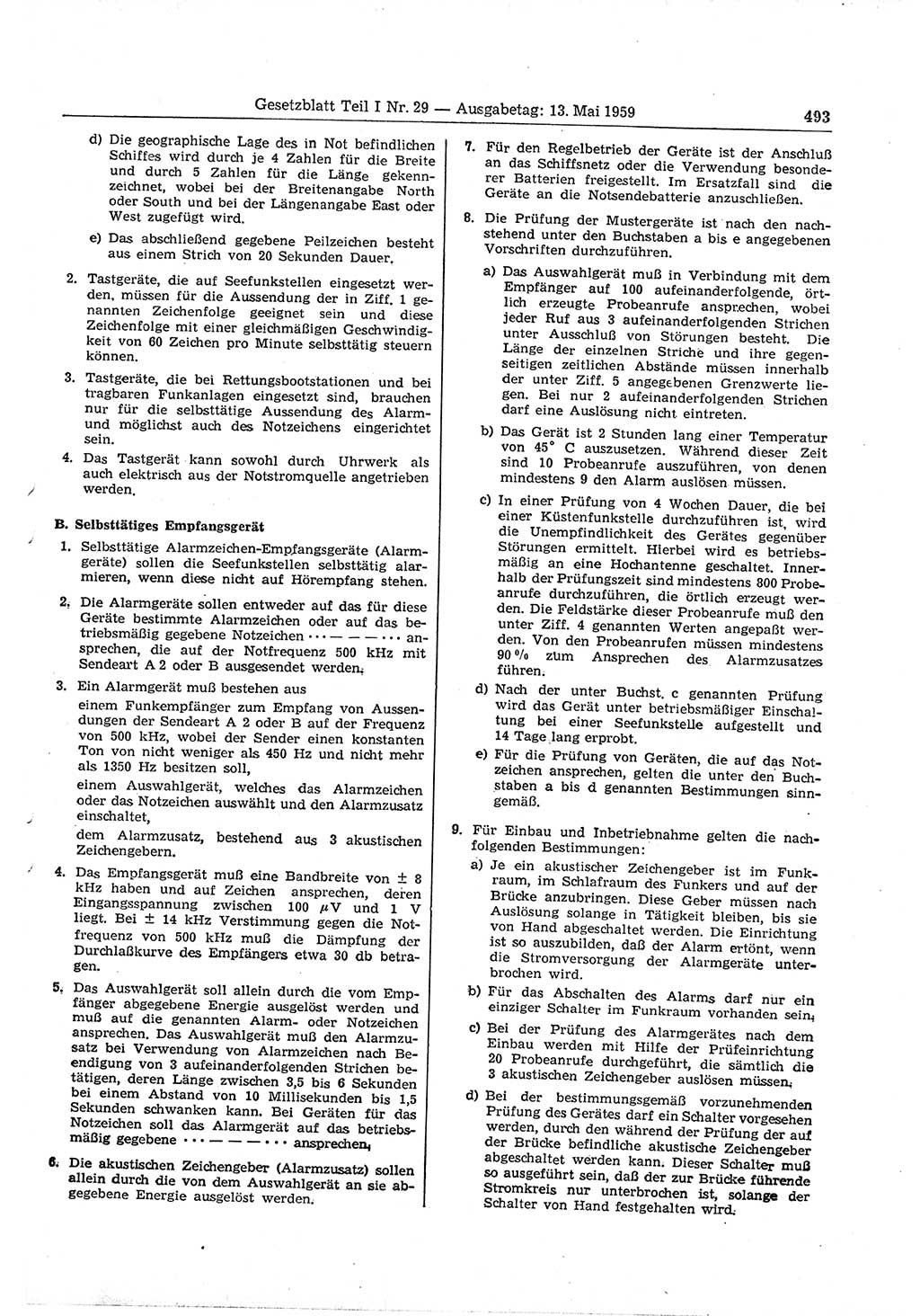 Gesetzblatt (GBl.) der Deutschen Demokratischen Republik (DDR) Teil Ⅰ 1959, Seite 493 (GBl. DDR Ⅰ 1959, S. 493)