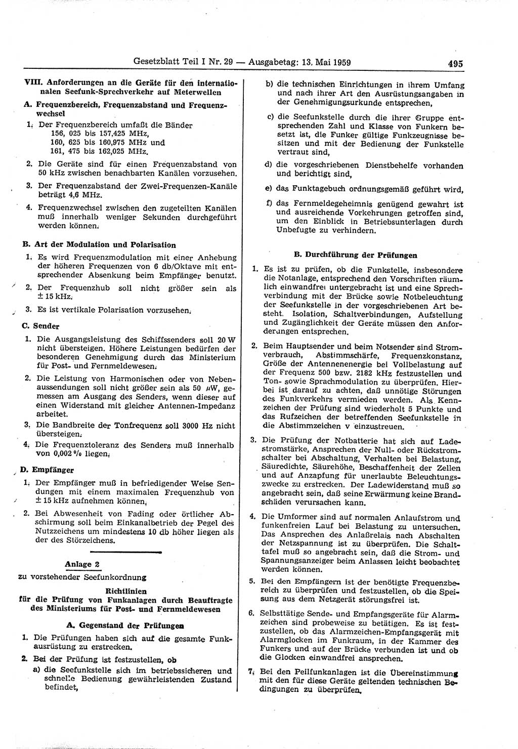Gesetzblatt (GBl.) der Deutschen Demokratischen Republik (DDR) Teil Ⅰ 1959, Seite 495 (GBl. DDR Ⅰ 1959, S. 495)