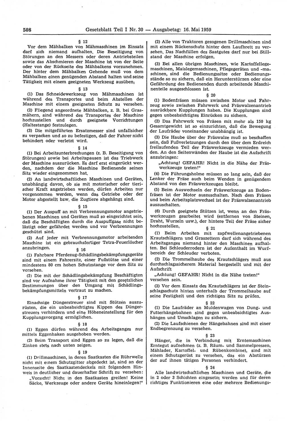 Gesetzblatt (GBl.) der Deutschen Demokratischen Republik (DDR) Teil Ⅰ 1959, Seite 508 (GBl. DDR Ⅰ 1959, S. 508)