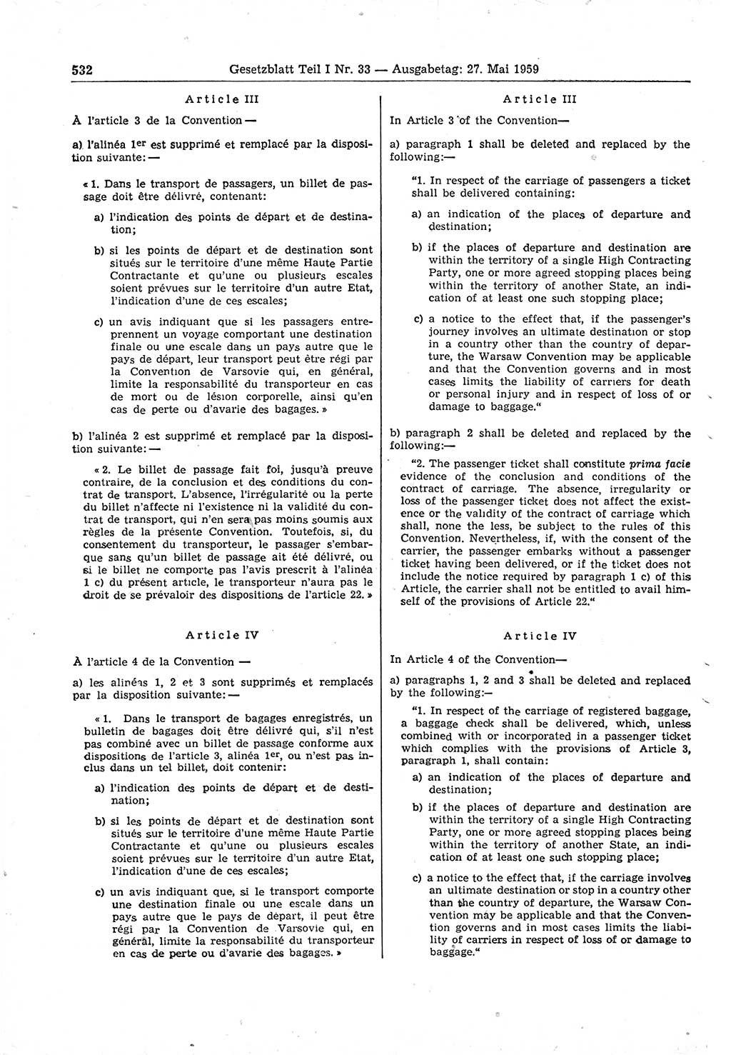 Gesetzblatt (GBl.) der Deutschen Demokratischen Republik (DDR) Teil Ⅰ 1959, Seite 532 (GBl. DDR Ⅰ 1959, S. 532)