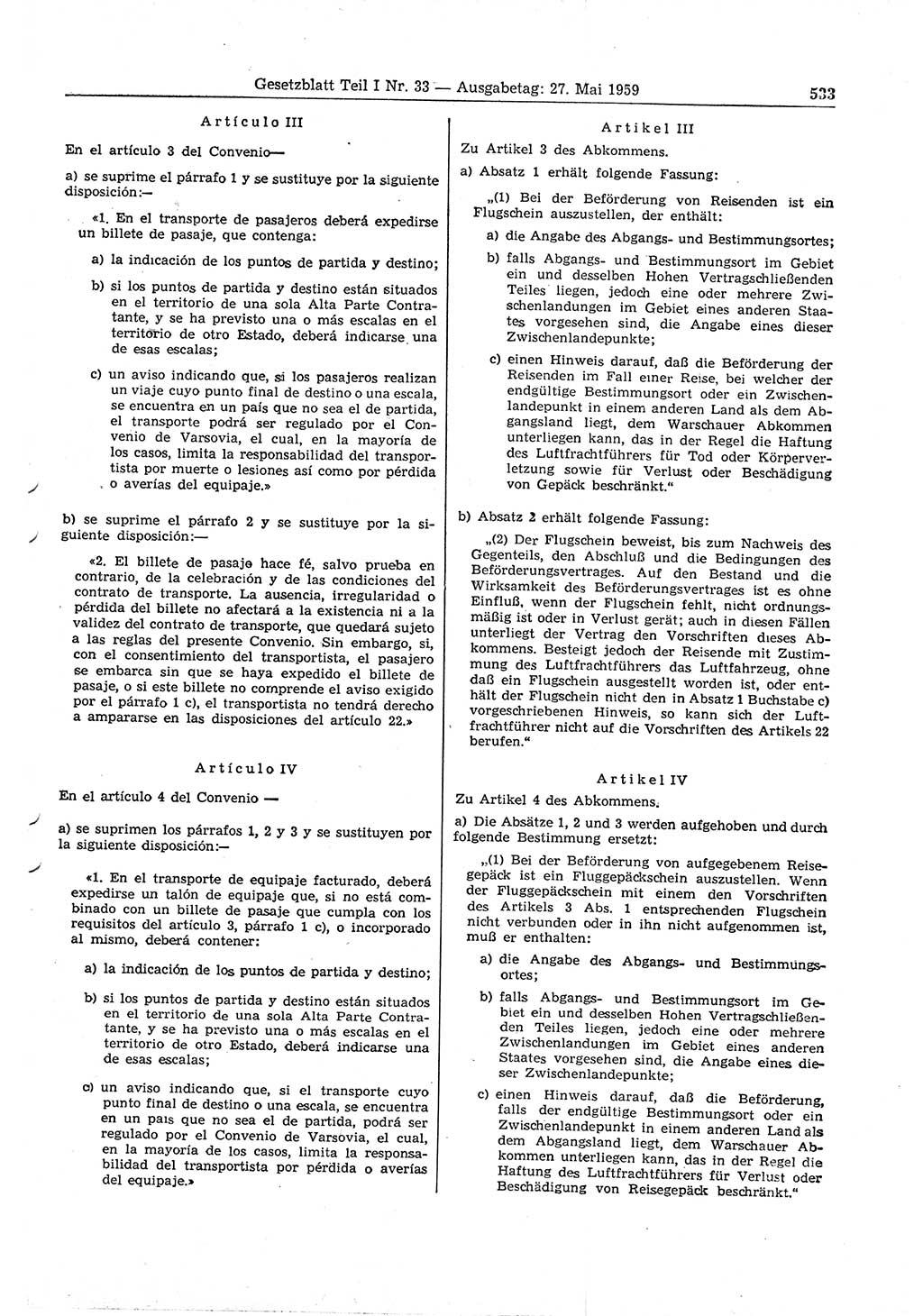 Gesetzblatt (GBl.) der Deutschen Demokratischen Republik (DDR) Teil Ⅰ 1959, Seite 533 (GBl. DDR Ⅰ 1959, S. 533)