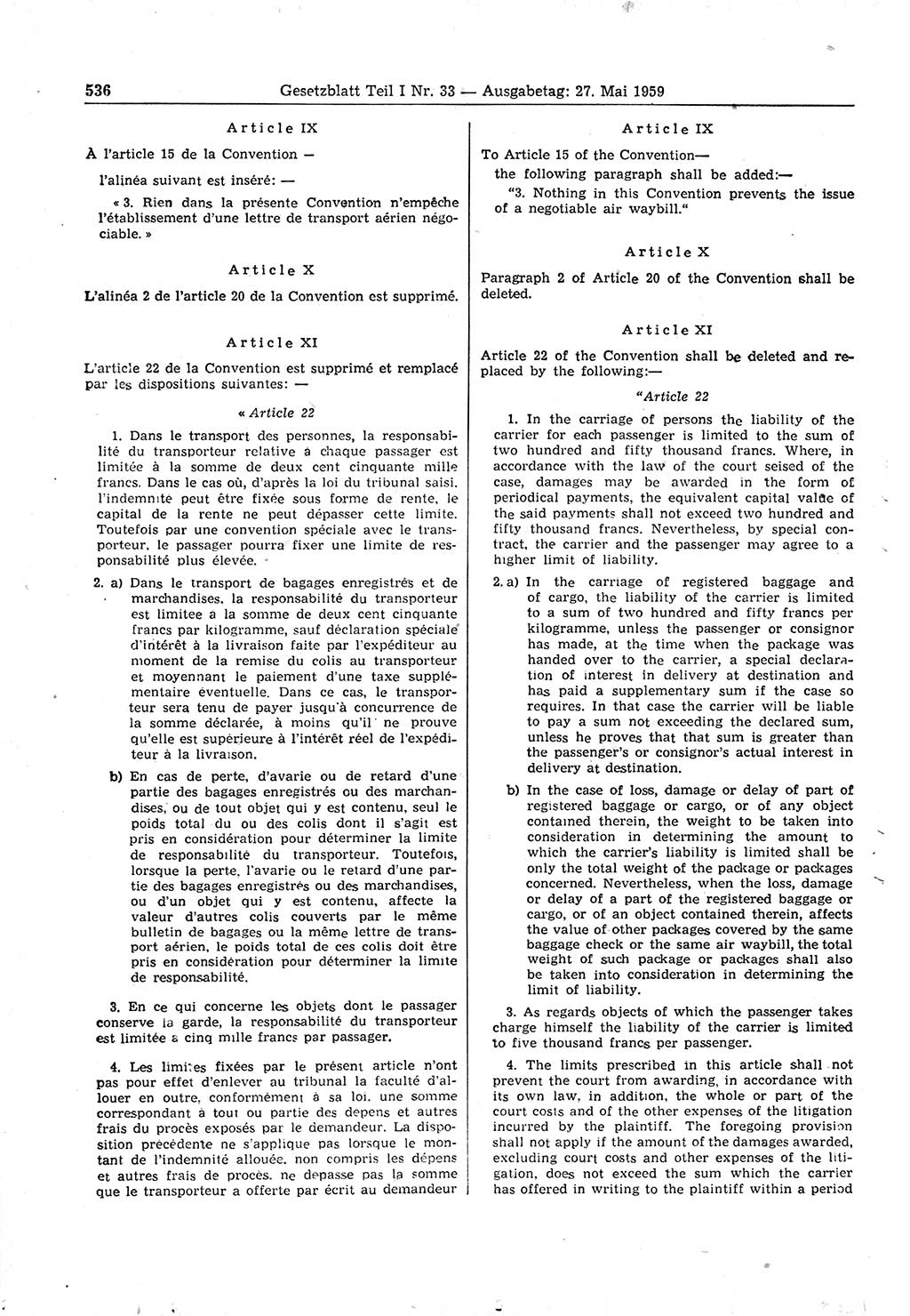 Gesetzblatt (GBl.) der Deutschen Demokratischen Republik (DDR) Teil Ⅰ 1959, Seite 536 (GBl. DDR Ⅰ 1959, S. 536)