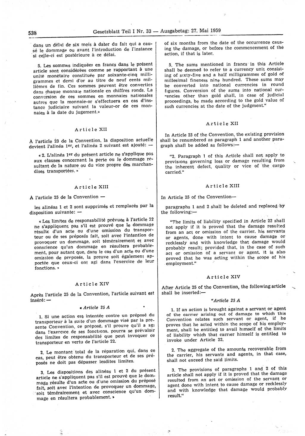 Gesetzblatt (GBl.) der Deutschen Demokratischen Republik (DDR) Teil Ⅰ 1959, Seite 538 (GBl. DDR Ⅰ 1959, S. 538)
