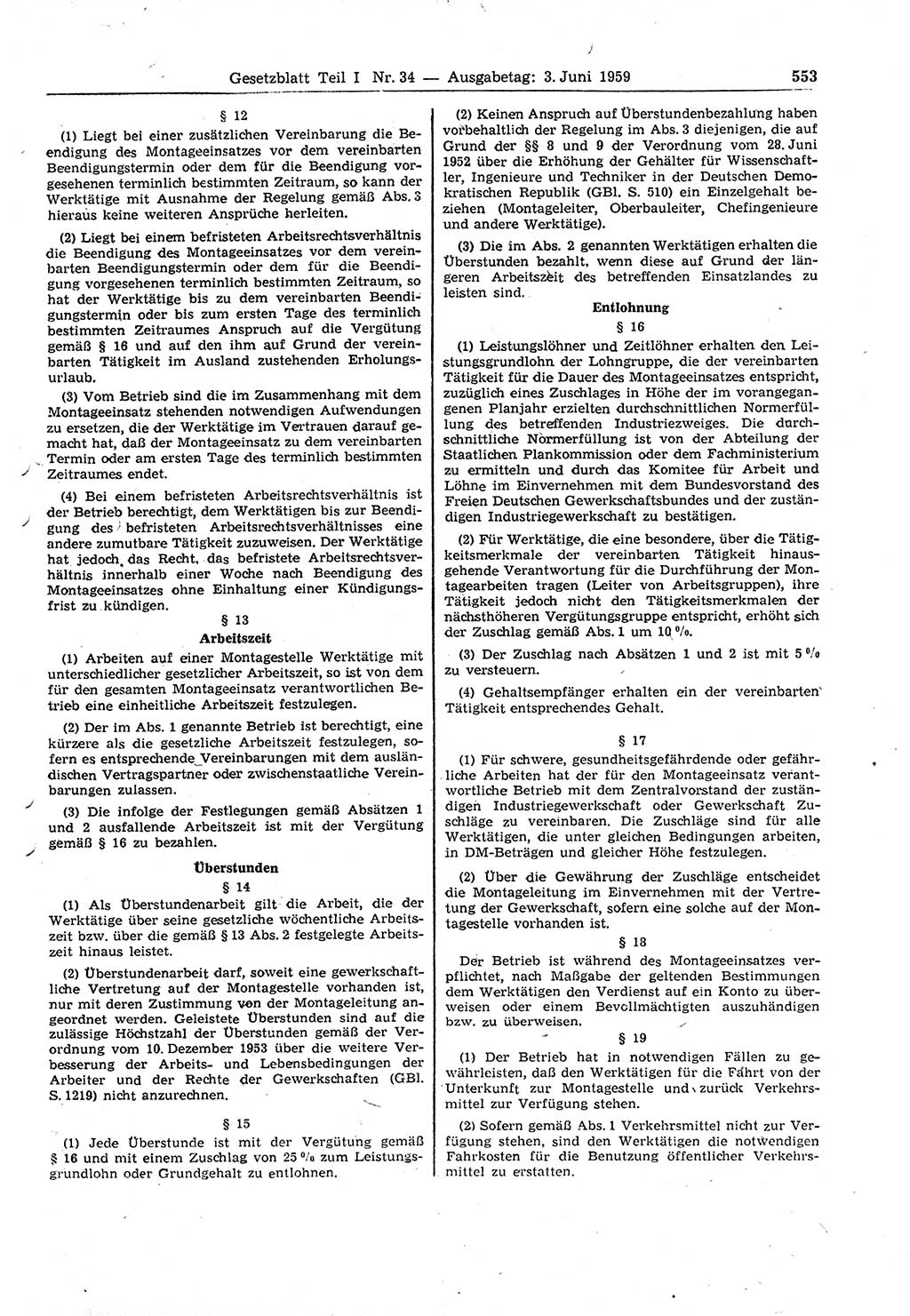 Gesetzblatt (GBl.) der Deutschen Demokratischen Republik (DDR) Teil Ⅰ 1959, Seite 553 (GBl. DDR Ⅰ 1959, S. 553)