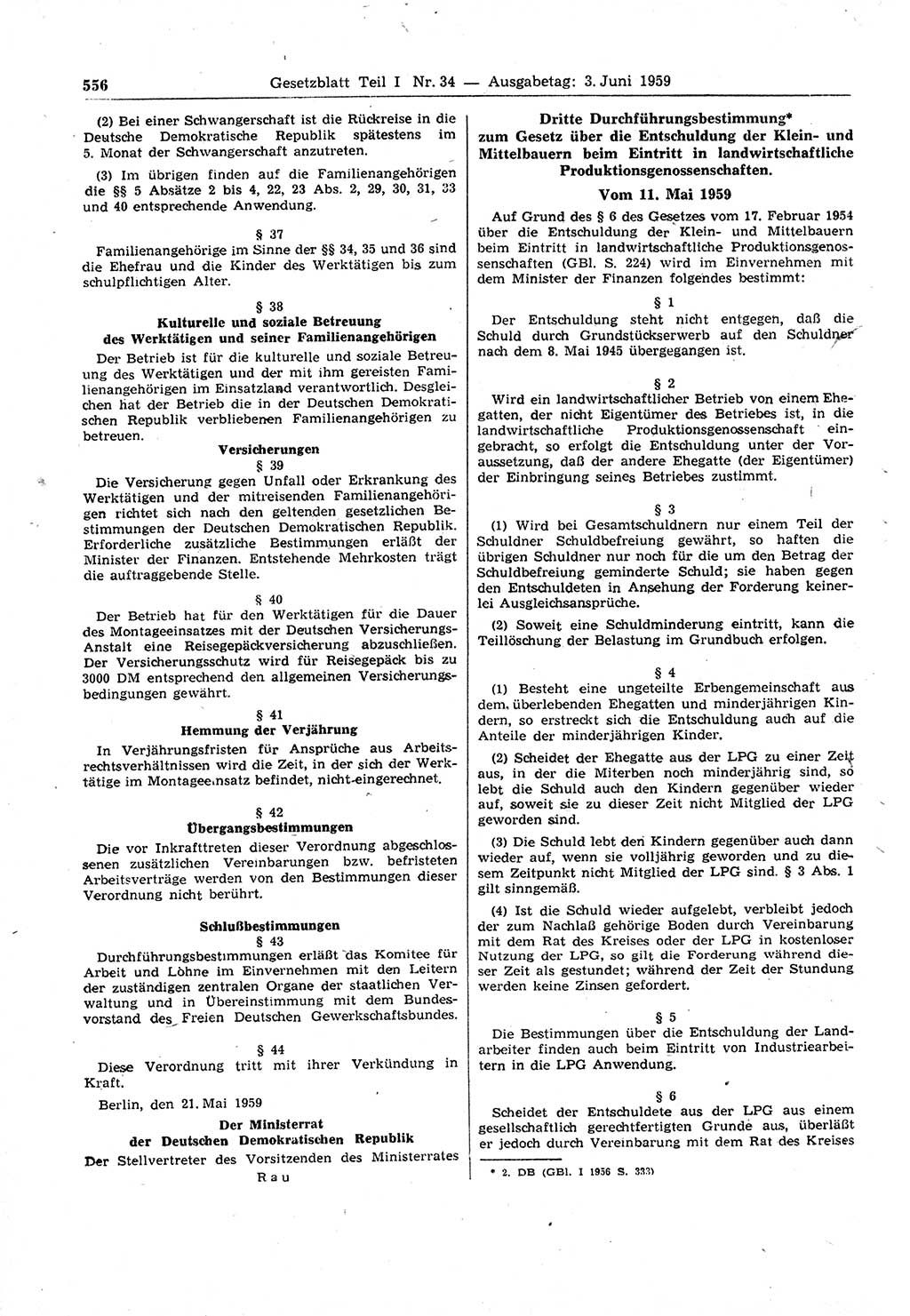 Gesetzblatt (GBl.) der Deutschen Demokratischen Republik (DDR) Teil Ⅰ 1959, Seite 556 (GBl. DDR Ⅰ 1959, S. 556)
