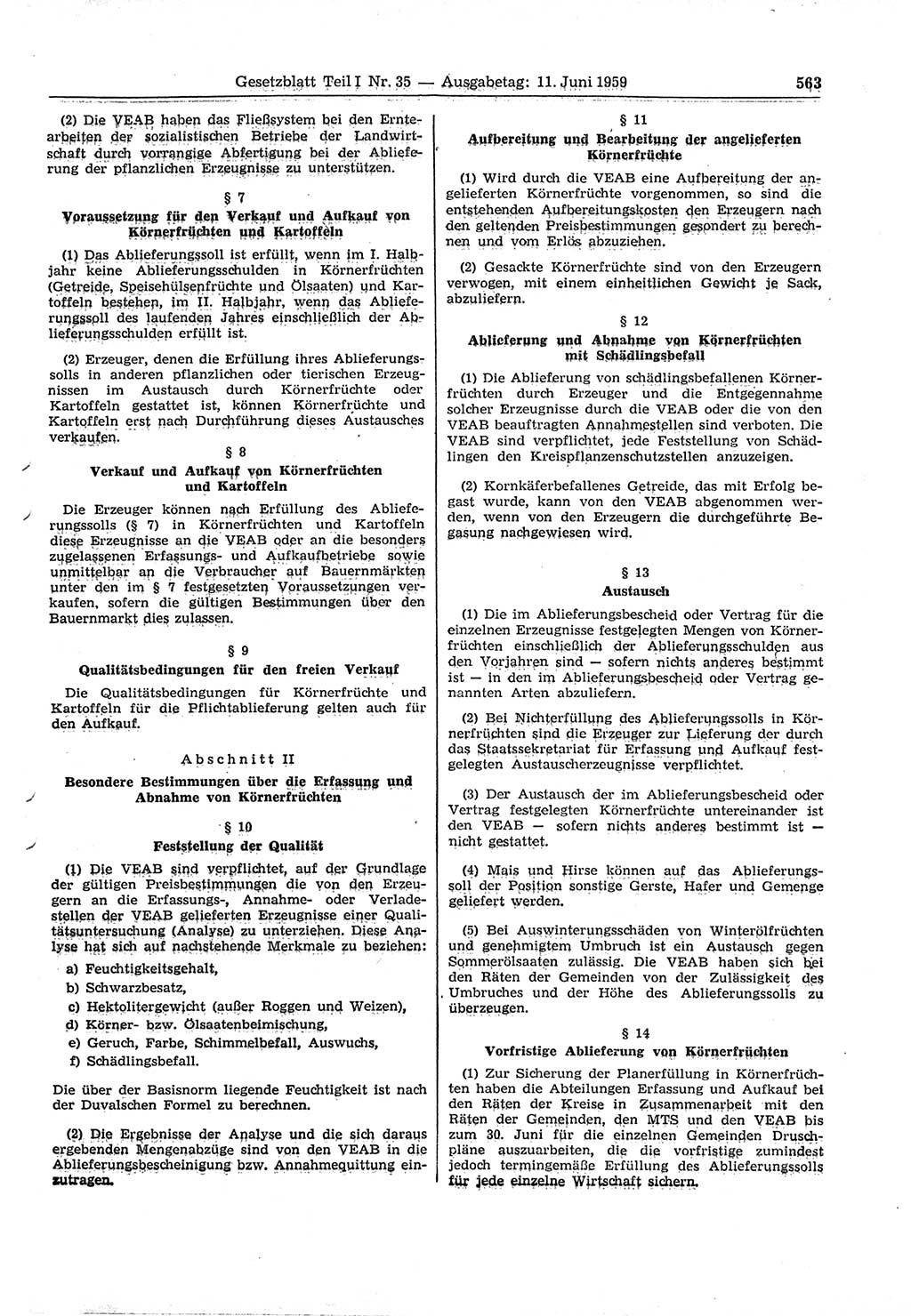 Gesetzblatt (GBl.) der Deutschen Demokratischen Republik (DDR) Teil Ⅰ 1959, Seite 563 (GBl. DDR Ⅰ 1959, S. 563)