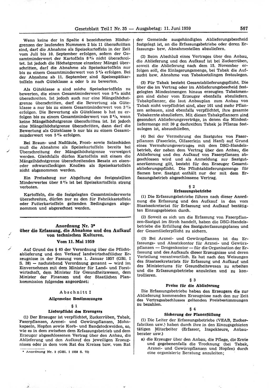 Gesetzblatt (GBl.) der Deutschen Demokratischen Republik (DDR) Teil Ⅰ 1959, Seite 567 (GBl. DDR Ⅰ 1959, S. 567)