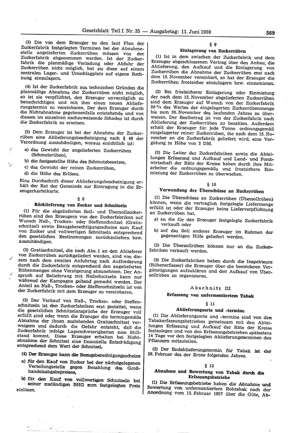 Gesetzblatt (GBl.) der Deutschen Demokratischen Republik (DDR) Teil Ⅰ 1959, Seite 569 (GBl. DDR Ⅰ 1959, S. 569)
