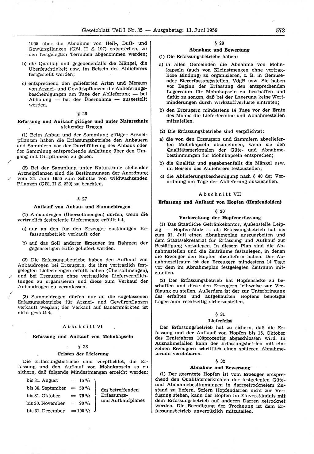 Gesetzblatt (GBl.) der Deutschen Demokratischen Republik (DDR) Teil Ⅰ 1959, Seite 573 (GBl. DDR Ⅰ 1959, S. 573)