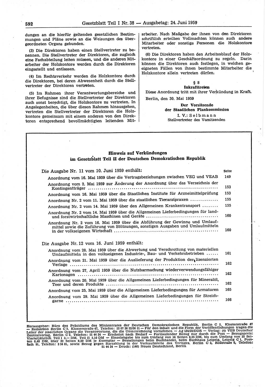 Gesetzblatt (GBl.) der Deutschen Demokratischen Republik (DDR) Teil Ⅰ 1959, Seite 592 (GBl. DDR Ⅰ 1959, S. 592)
