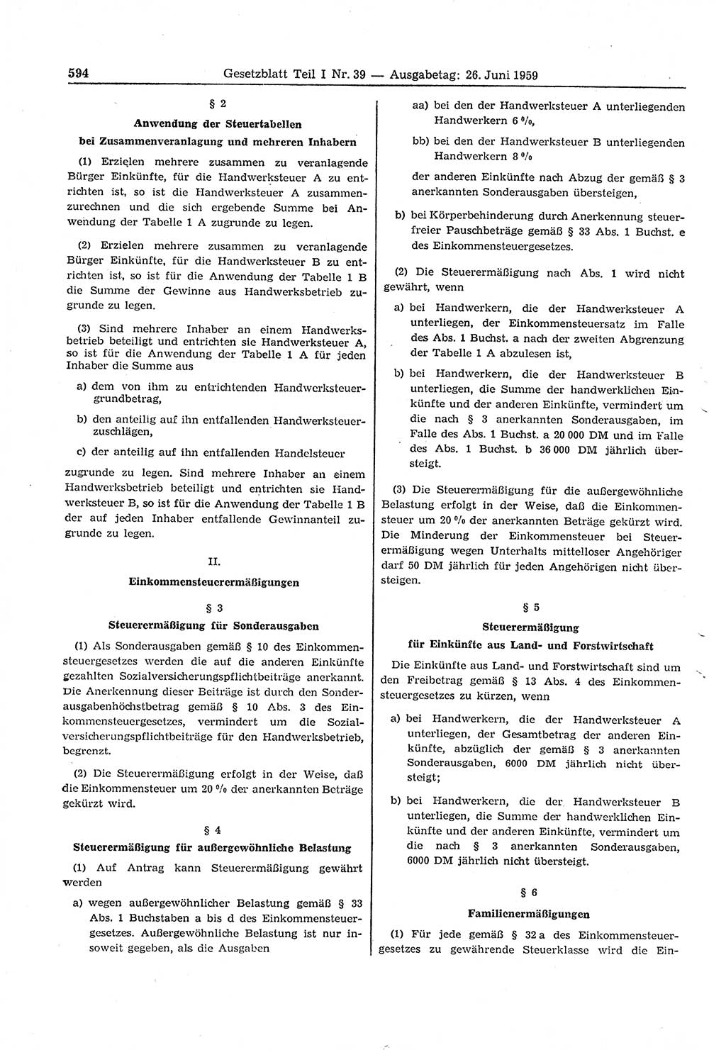 Gesetzblatt (GBl.) der Deutschen Demokratischen Republik (DDR) Teil Ⅰ 1959, Seite 594 (GBl. DDR Ⅰ 1959, S. 594)